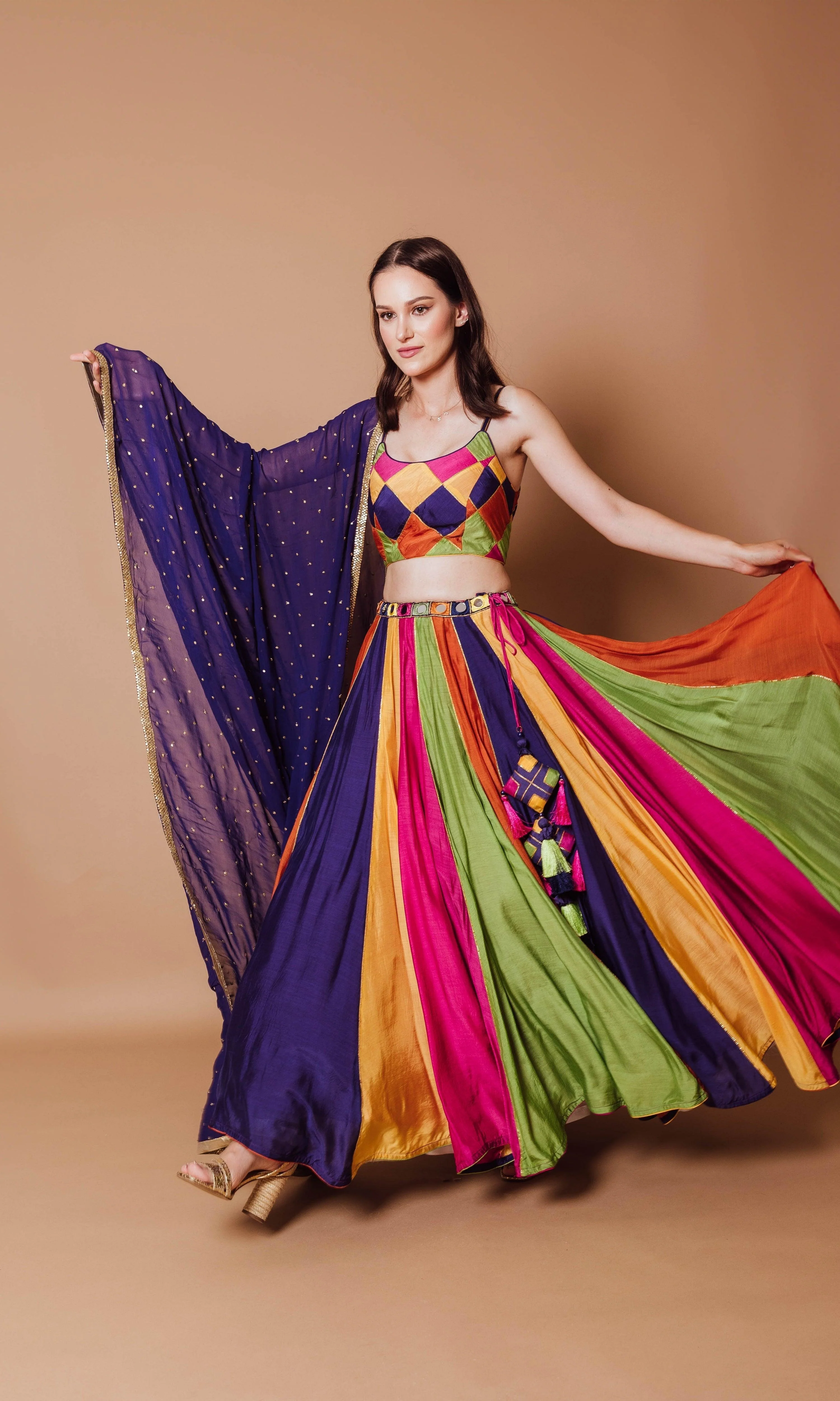 Multicolor Lehenga Choli with Sequins Dupatta