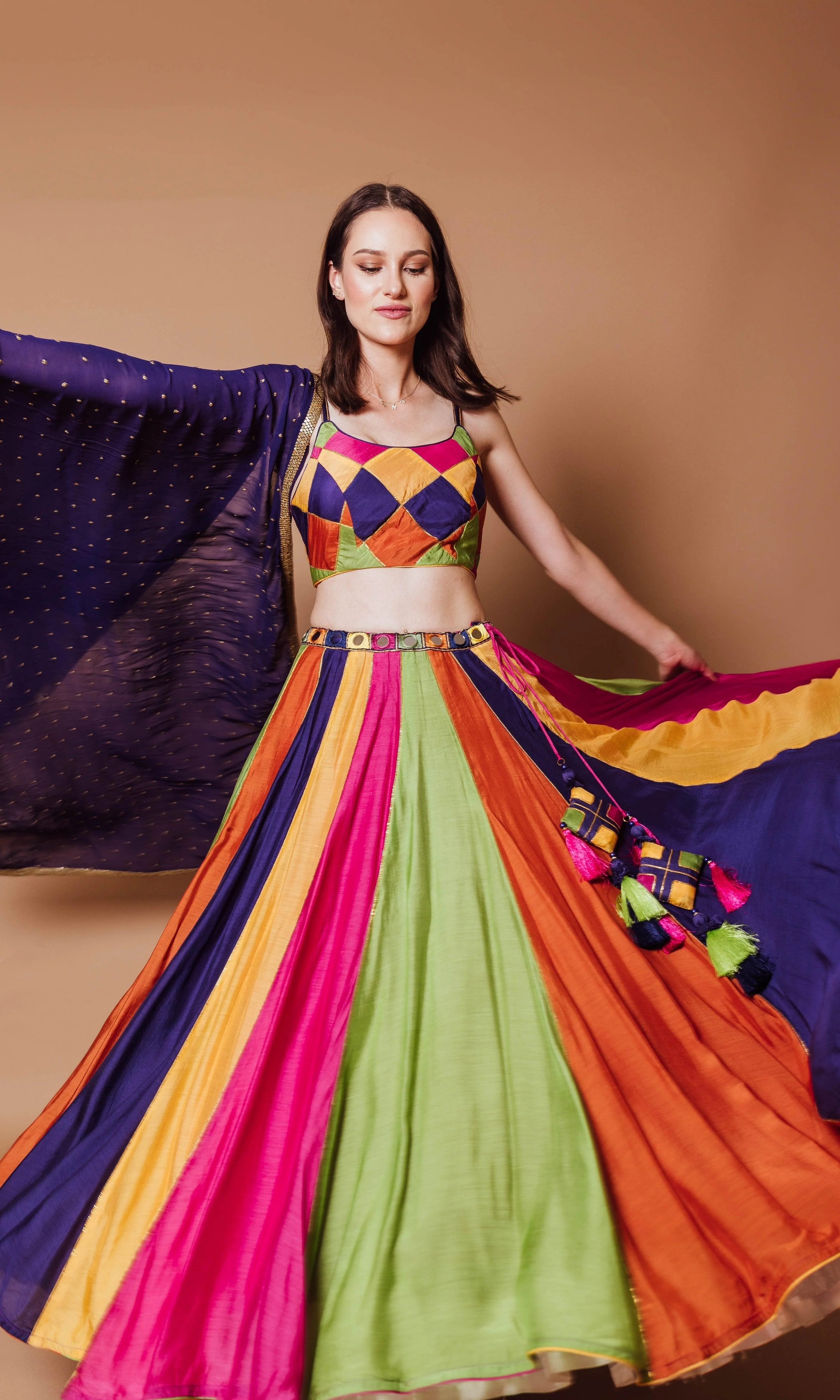 Multicolor Lehenga Choli with Sequins Dupatta - Image 3