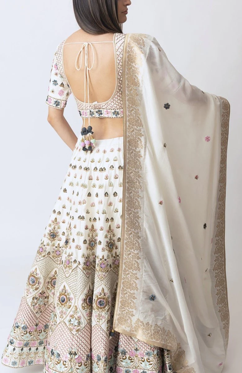 White Lehenga Choli With Hand Embroidery - Image 2