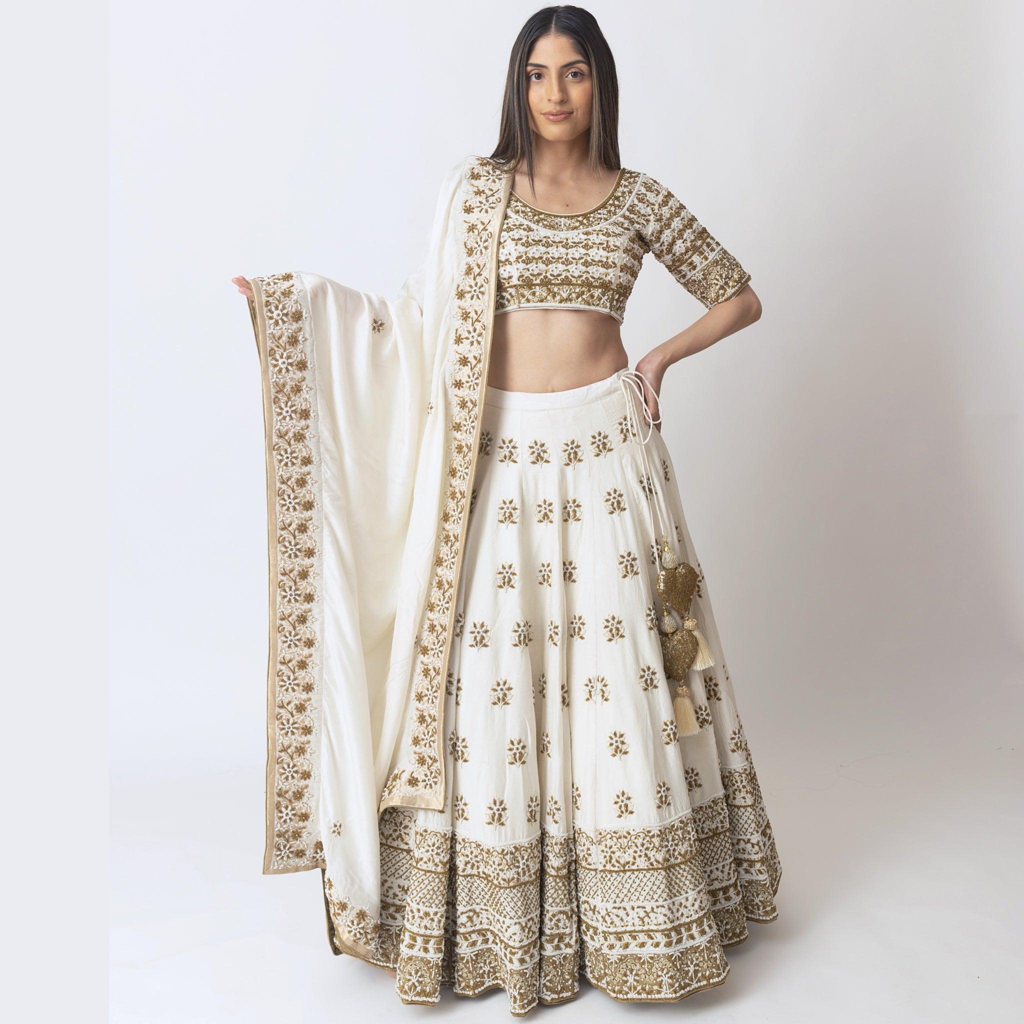 White Lehenga Choli with Heavy Embroidery Pearl Work