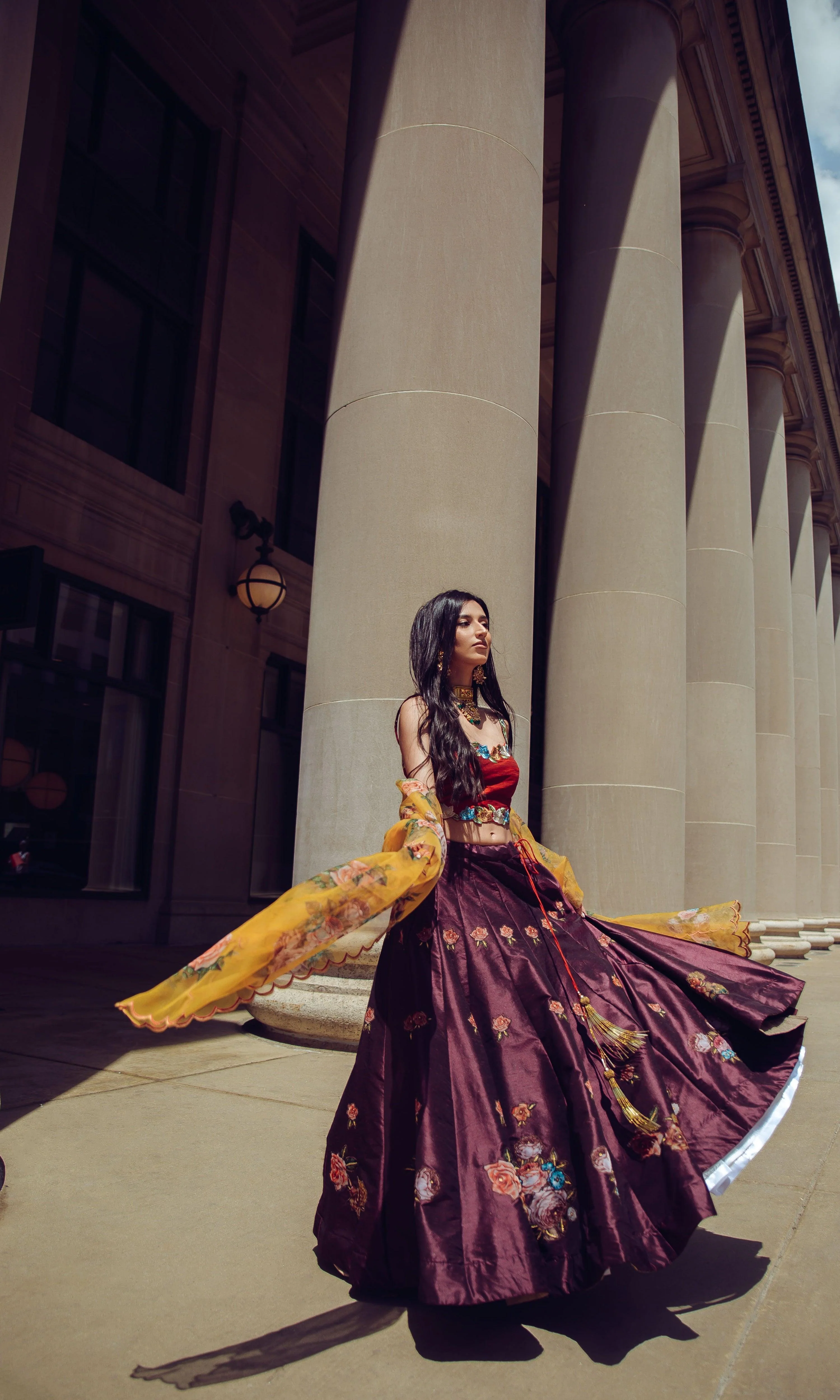 Red and Wine Floral Lehenga Choli Set - Image 3