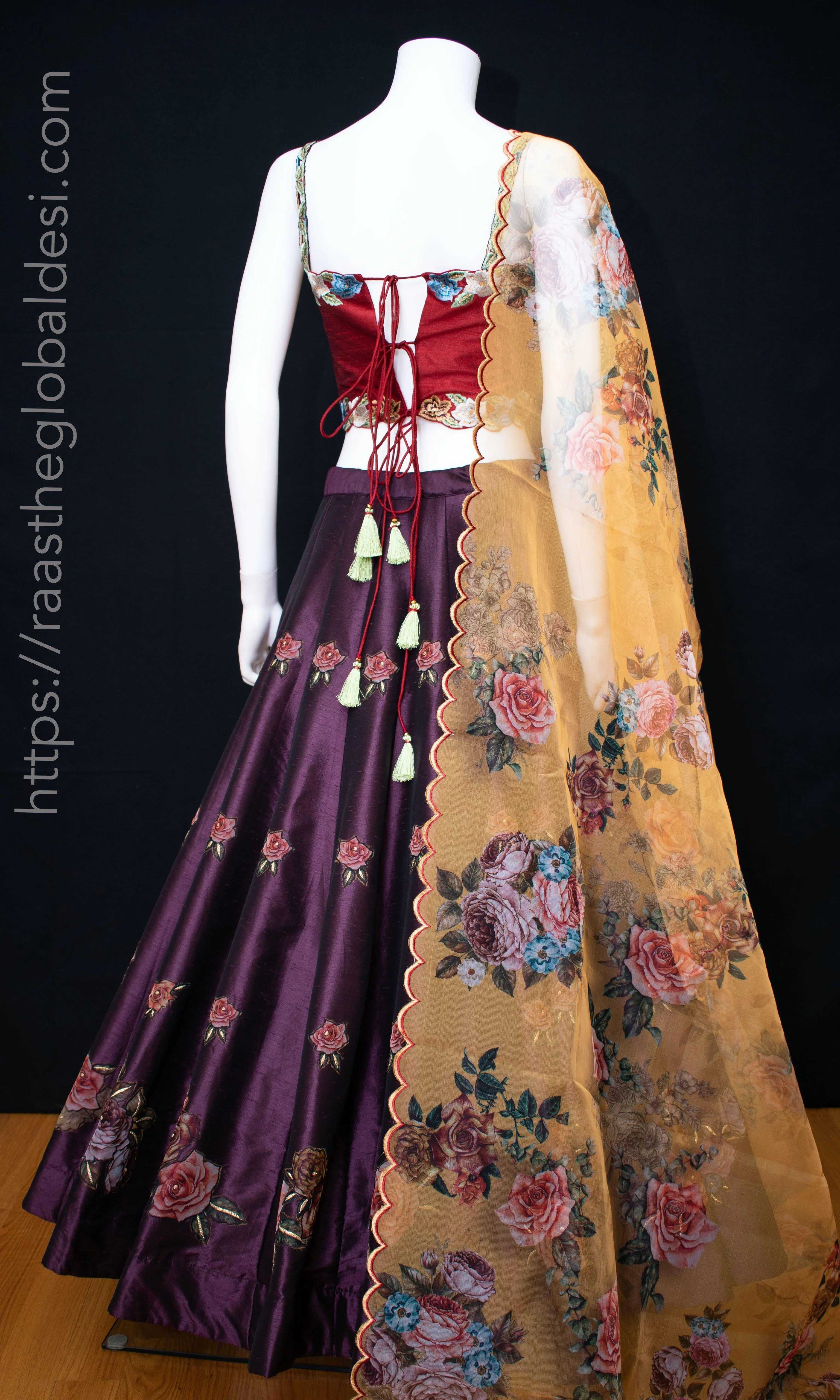 Red and Wine Floral Lehenga Choli Set - Image 4