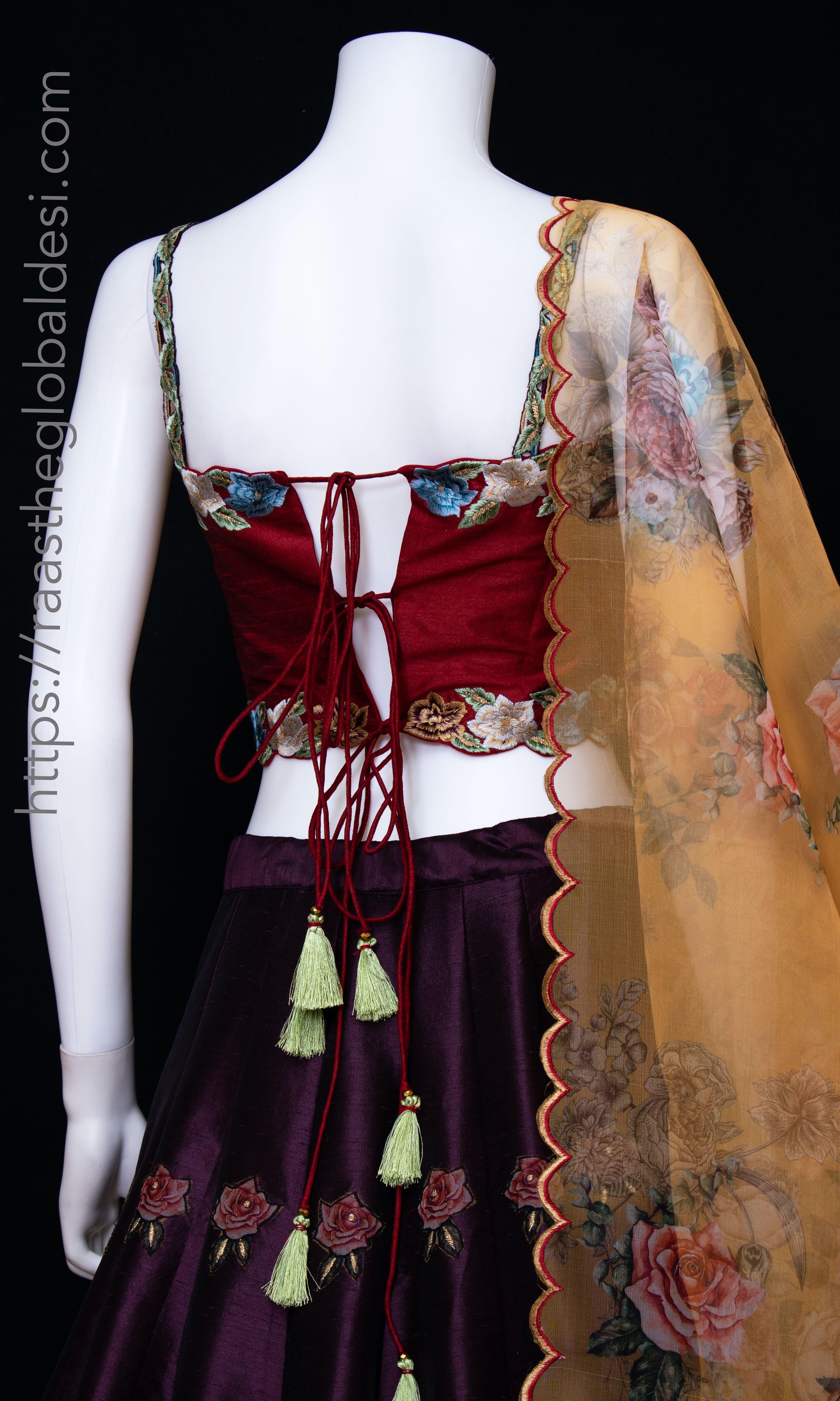 Red and Wine Floral Lehenga Choli Set - Image 5
