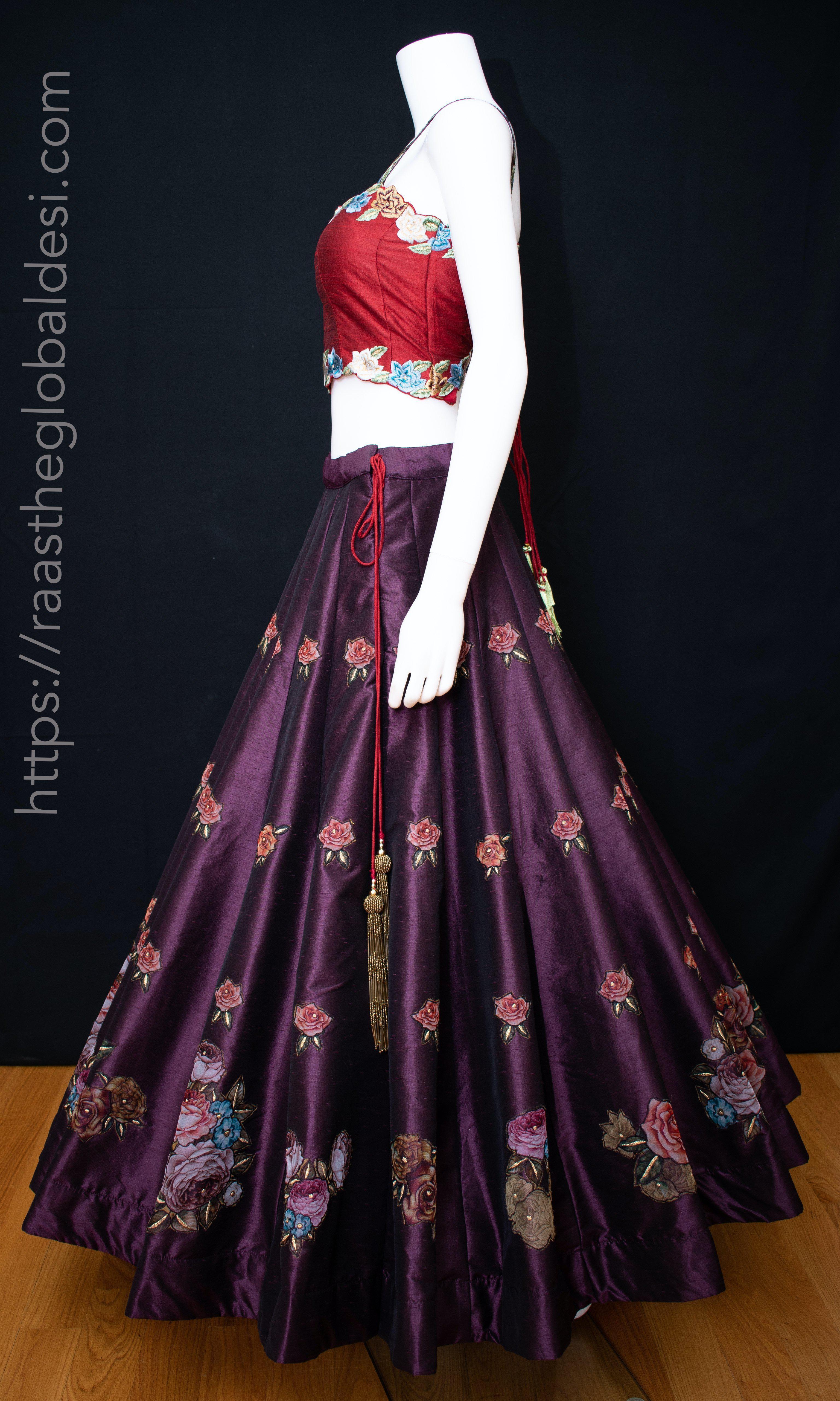 Red and Wine Floral Lehenga Choli Set - Image 7