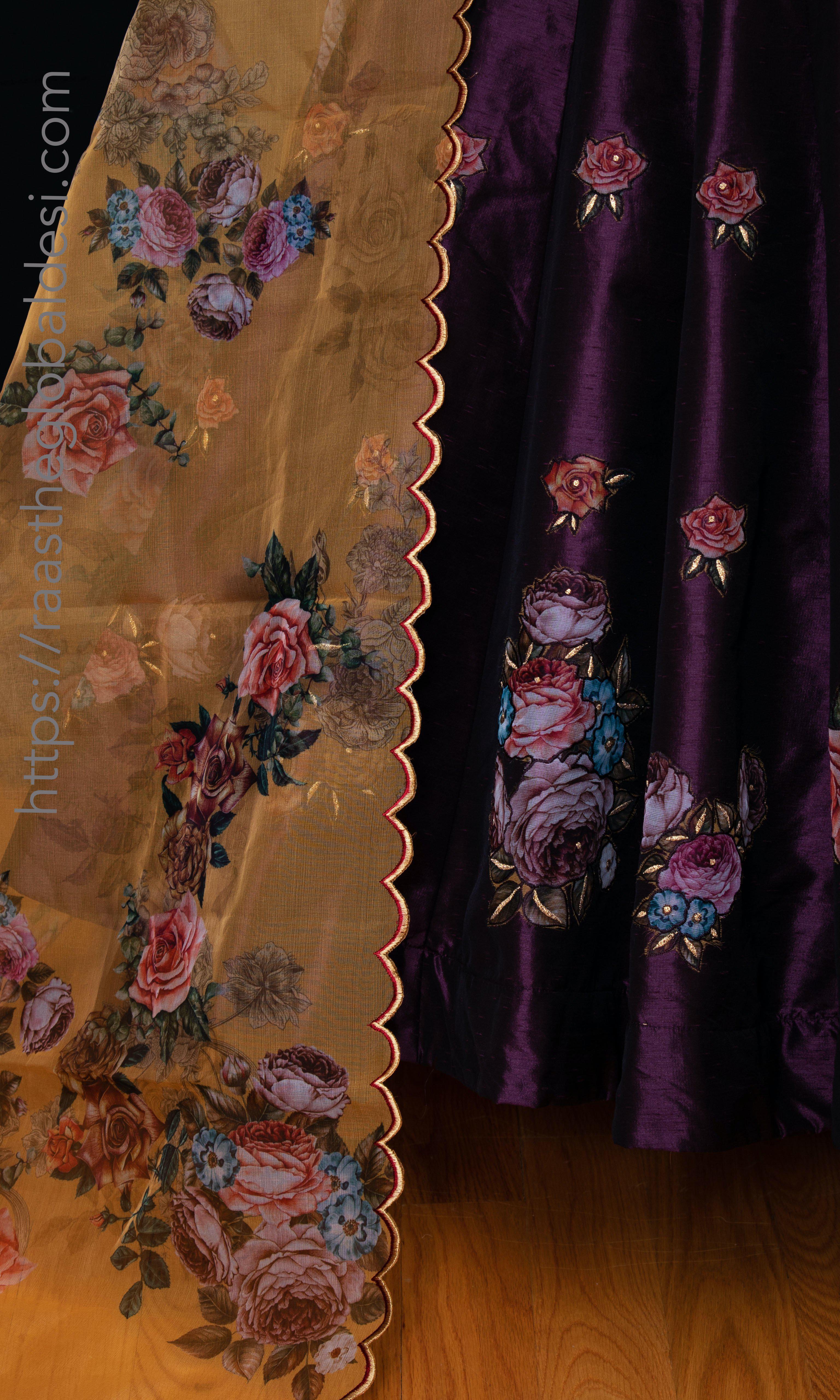 Red and Wine Floral Lehenga Choli Set - Image 9