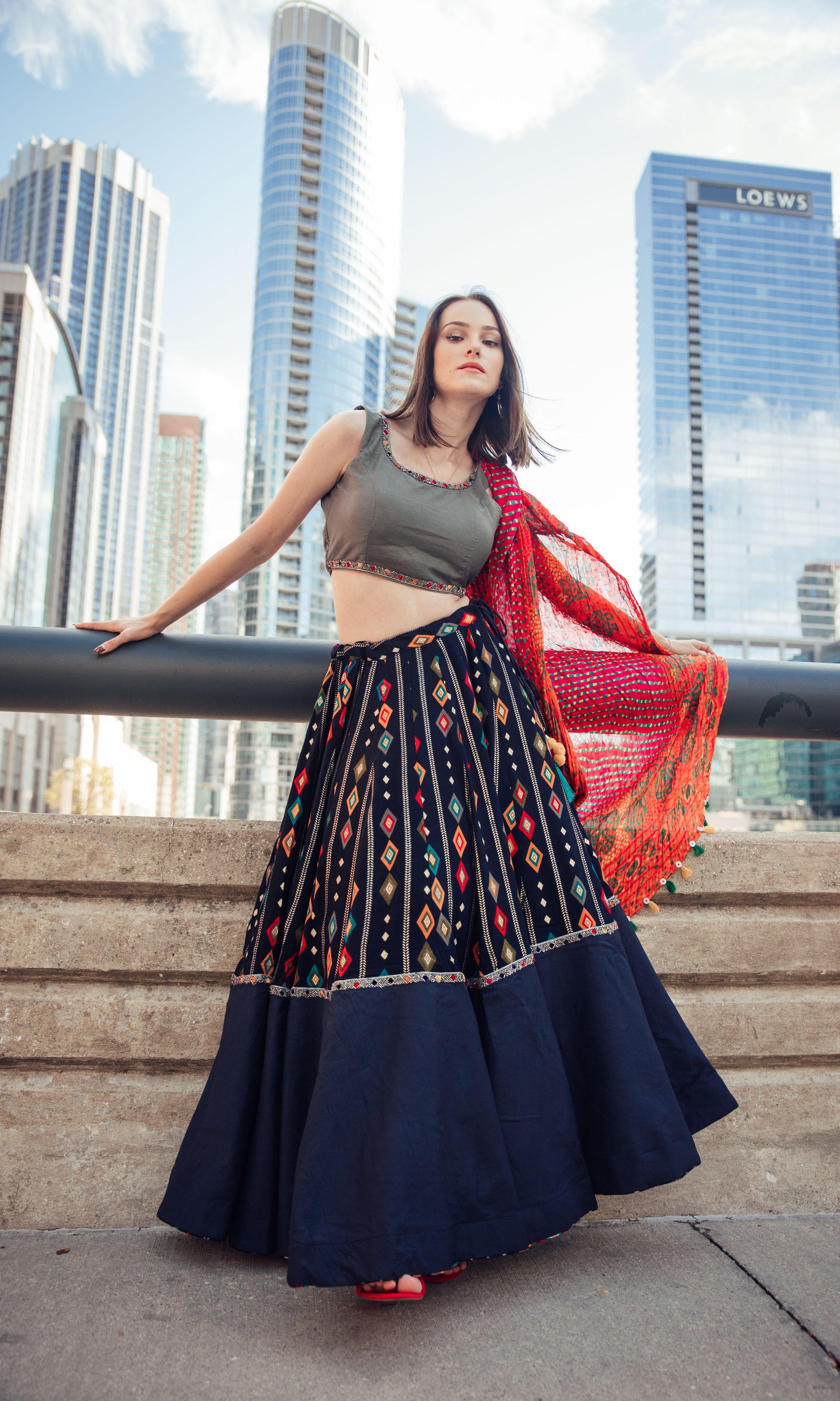 Navy Silk Lehenga Choli Set - Image 3