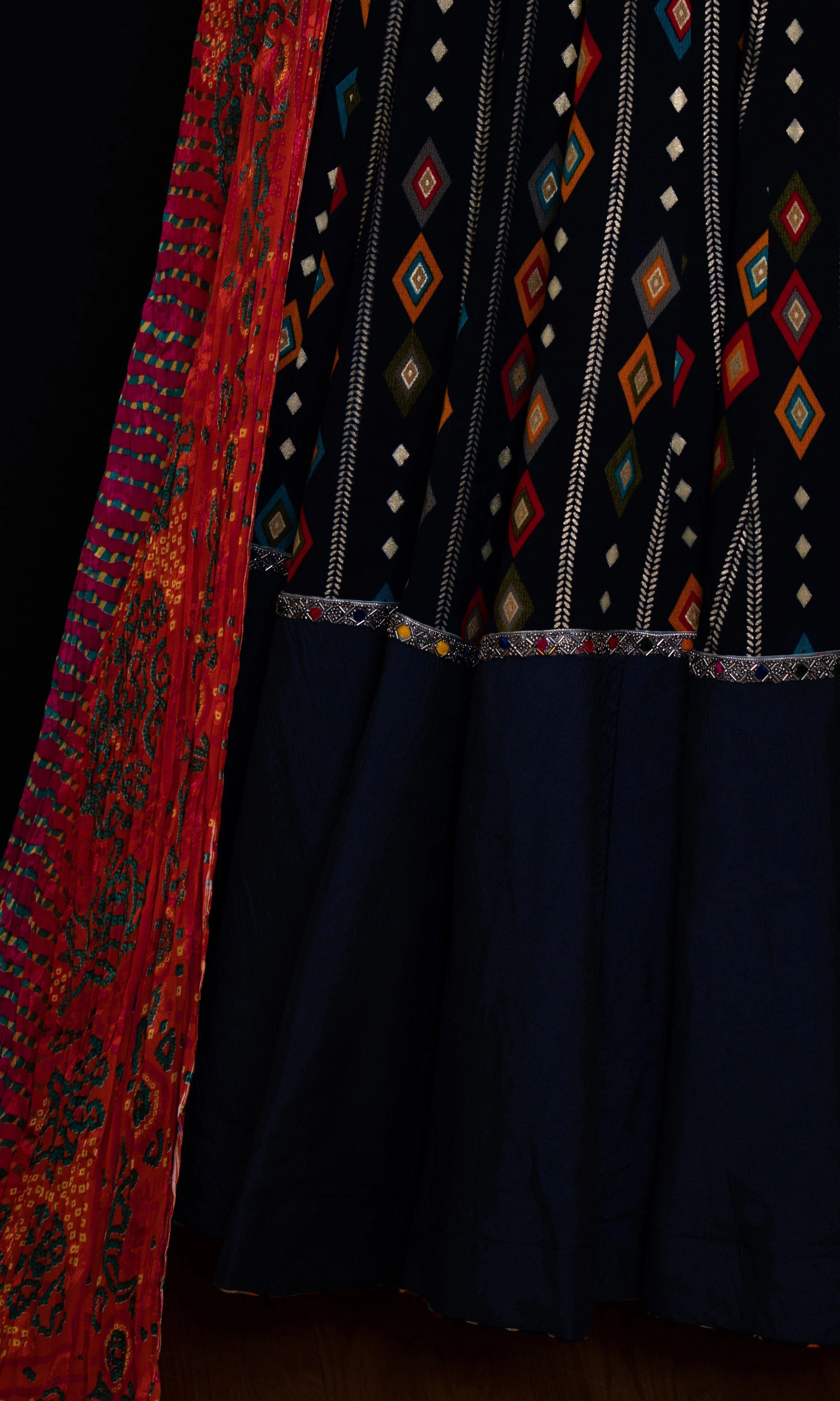 Navy Silk Lehenga Choli Set - Image 5