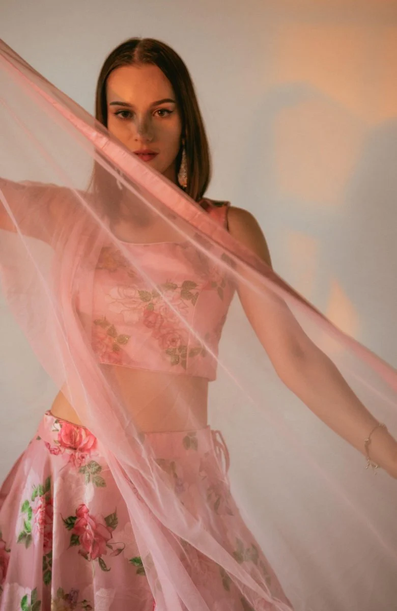 Pink Organza Silk Lehenga Choli - Image 4