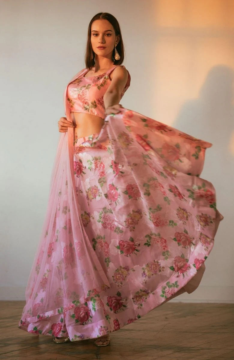 Pink Organza Silk Lehenga Choli - Image 5