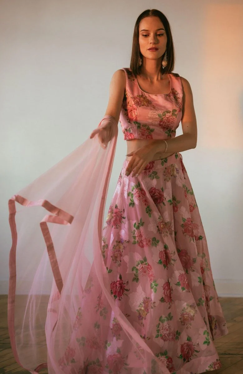 Pink Organza Silk Lehenga Choli - Image 6
