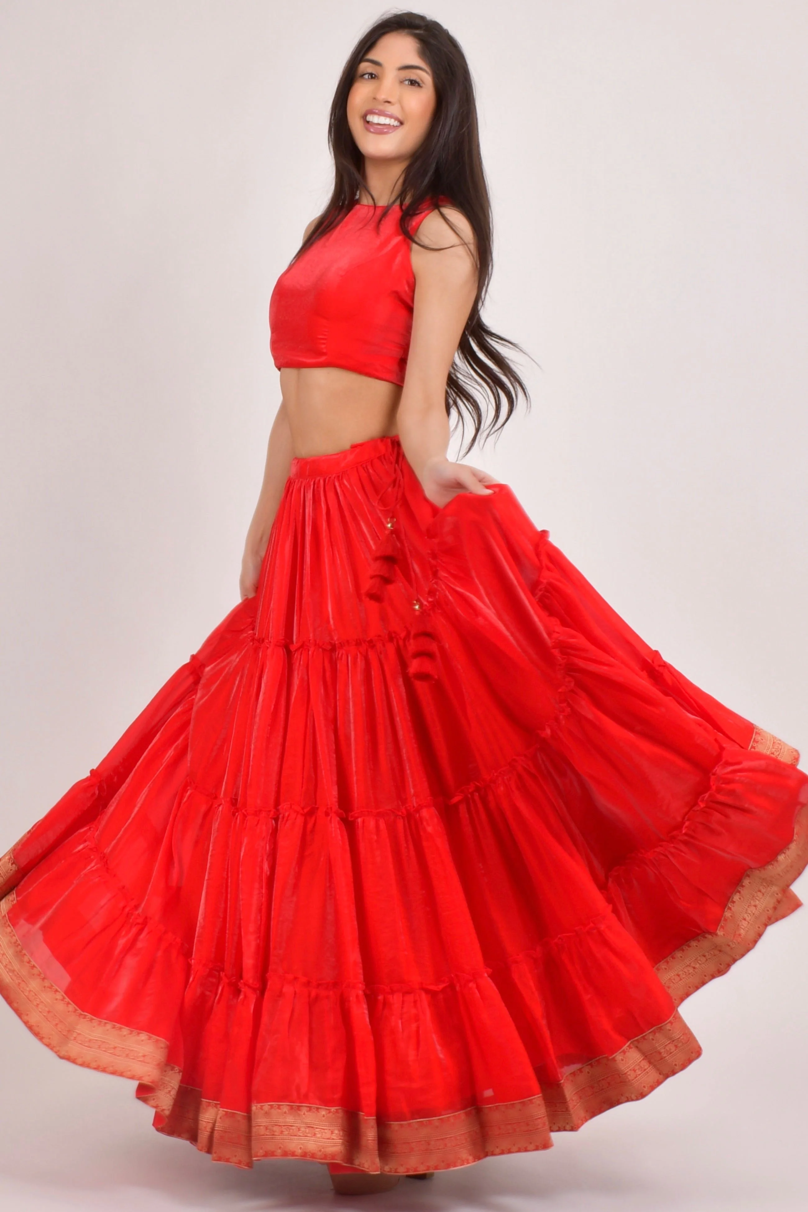 Cherrie Red Tiered Shimmer Lehenga Choli