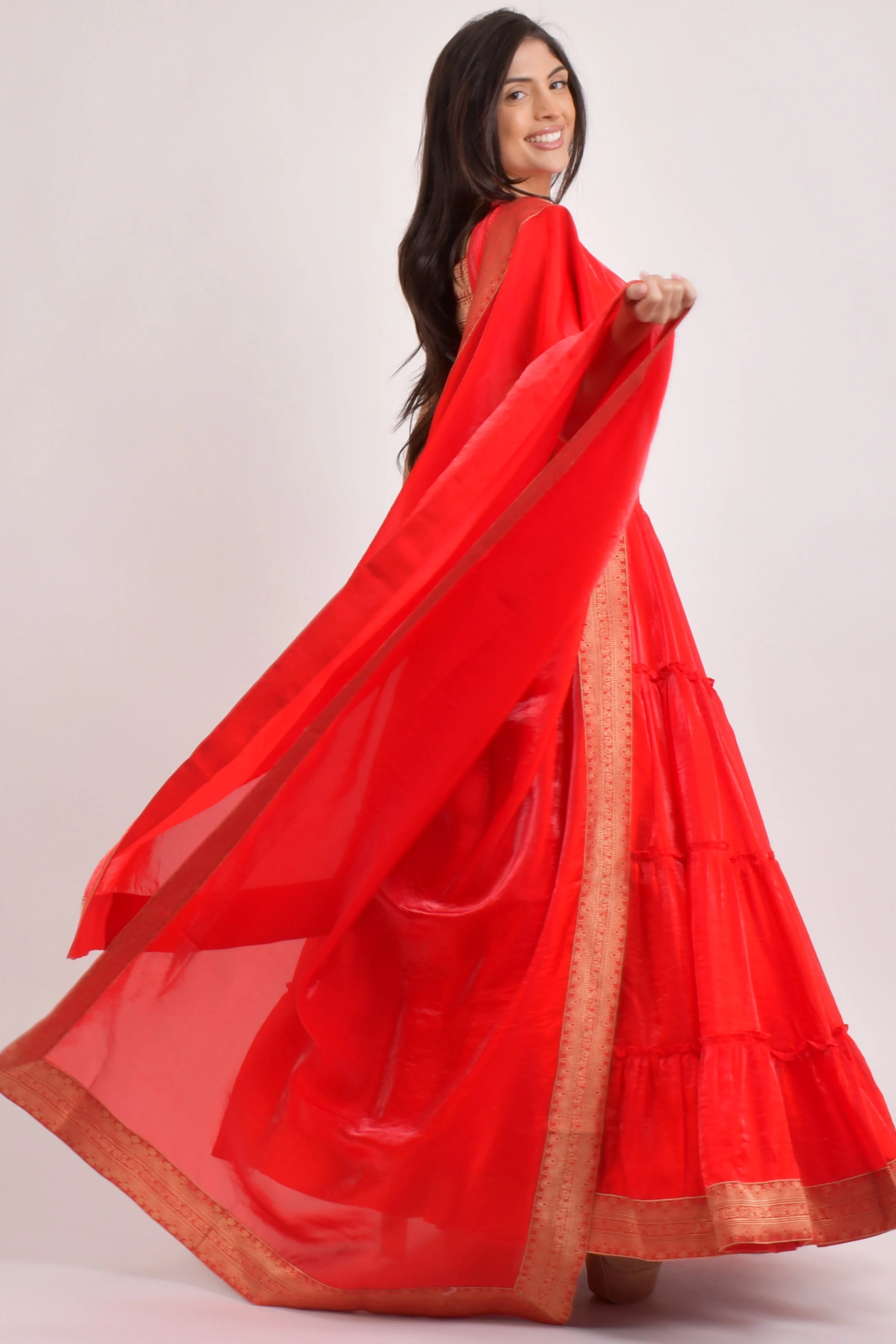 Cherrie Red Tiered Shimmer Lehenga Choli - Image 5