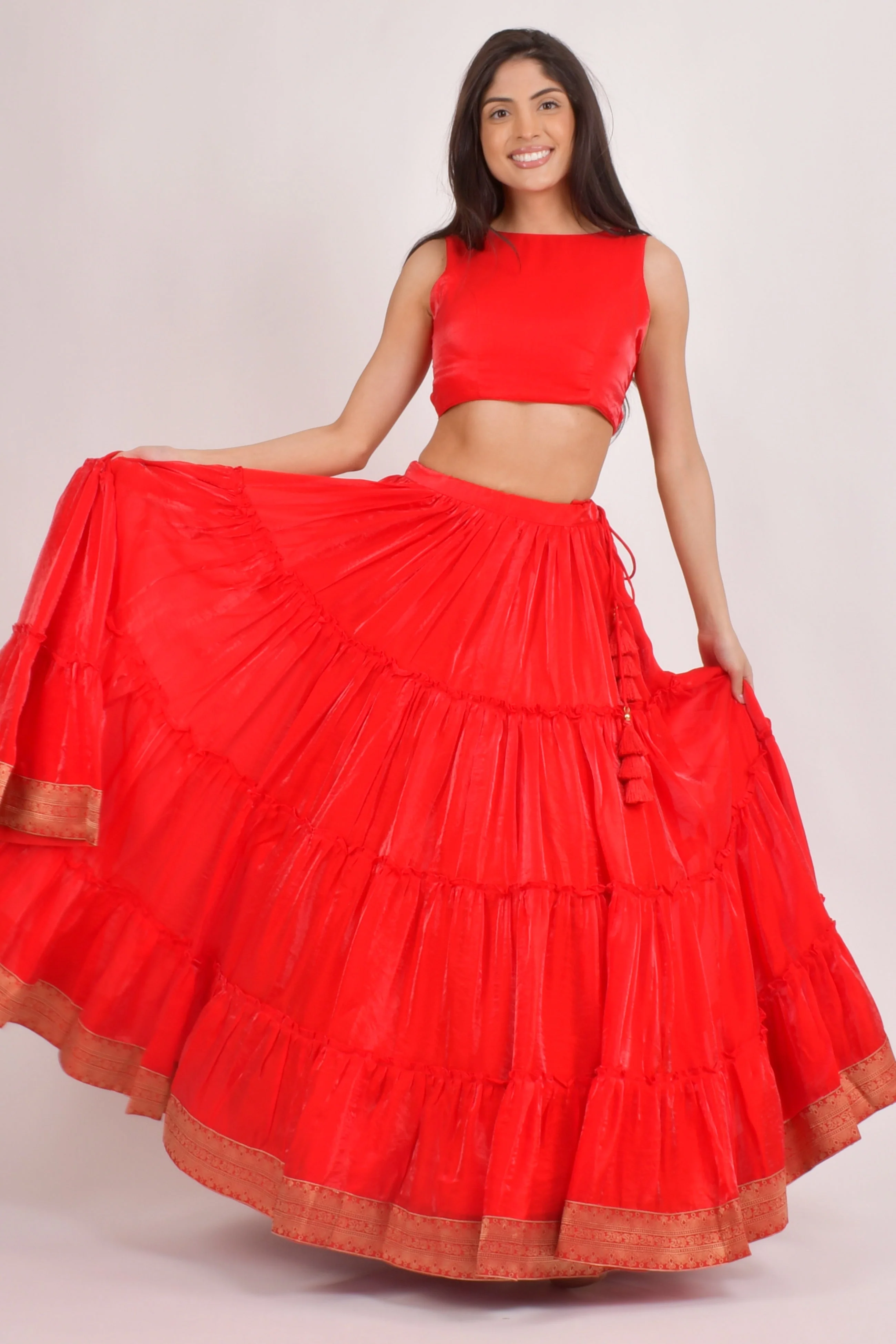 Cherrie Red Tiered Shimmer Lehenga Choli - Image 7