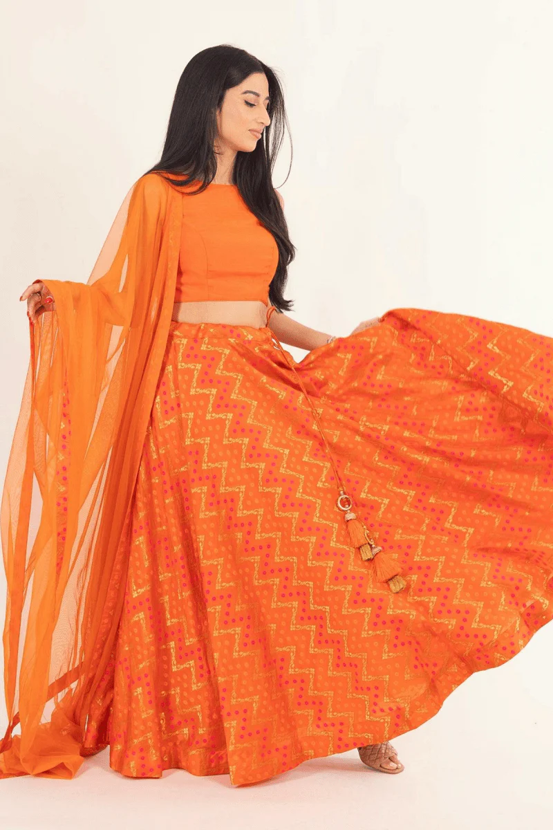 Orange Lehenga with Tie Back Blouse - Image 4