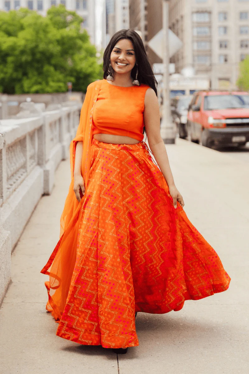 Orange Lehenga with Tie Back Blouse - Image 5