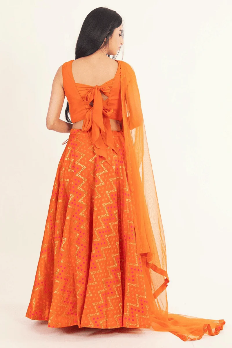 Orange Lehenga with Tie Back Blouse - Image 6