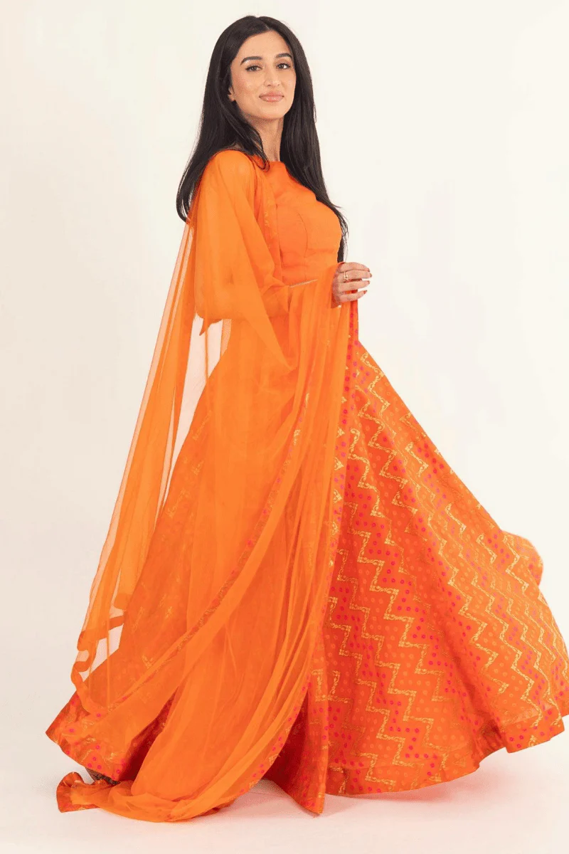 Orange Lehenga with Tie Back Blouse - Image 7