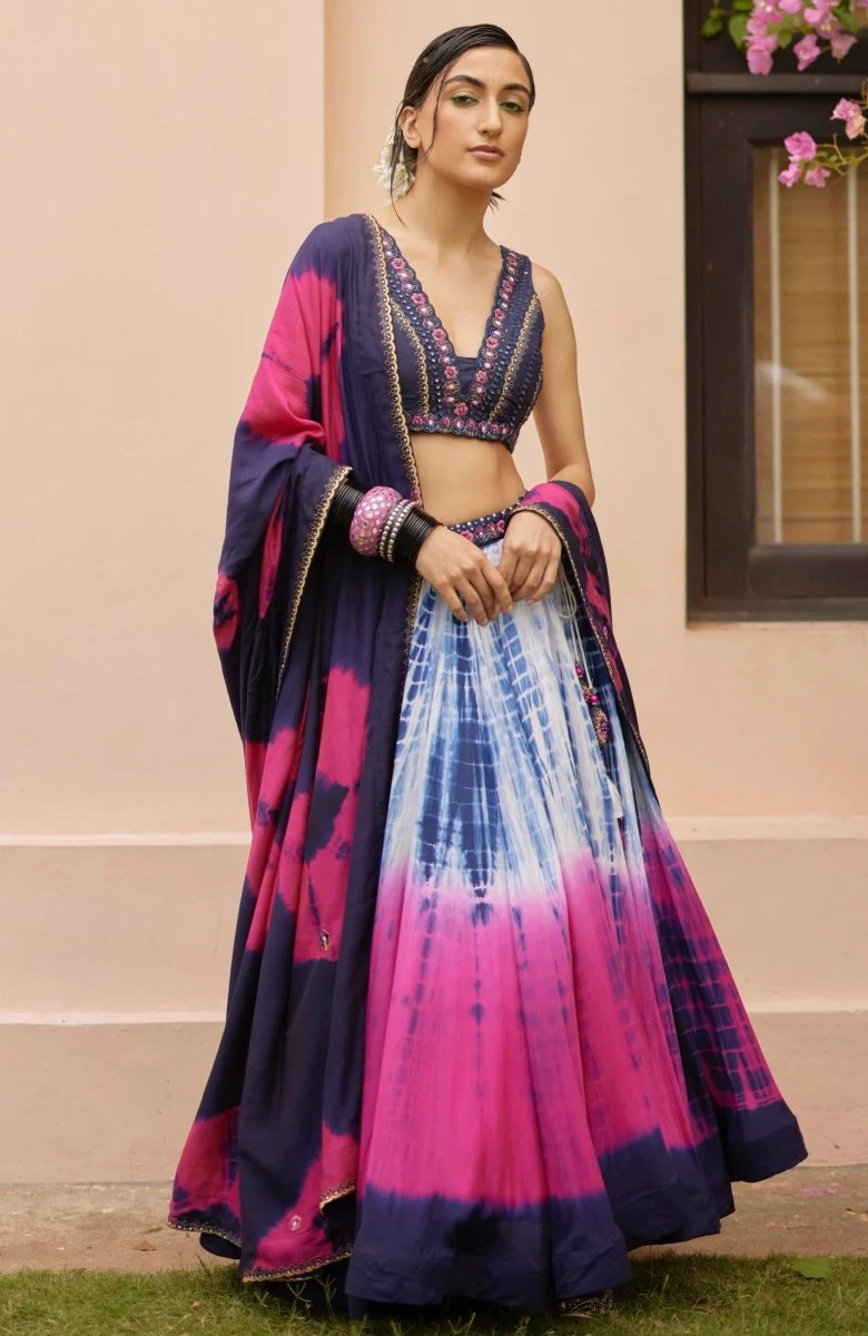 Pink Tie Dye Lehenga Choli Set