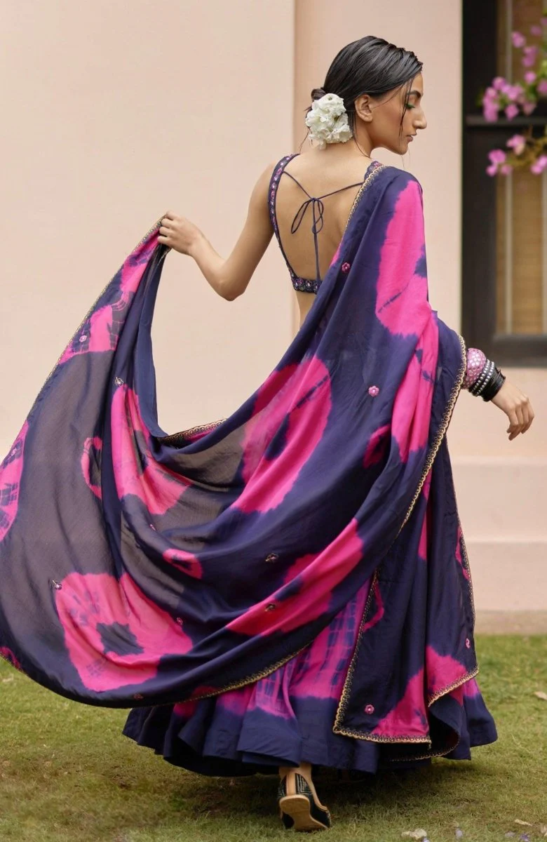 Pink Tie Dye Lehenga Choli Set - Image 2