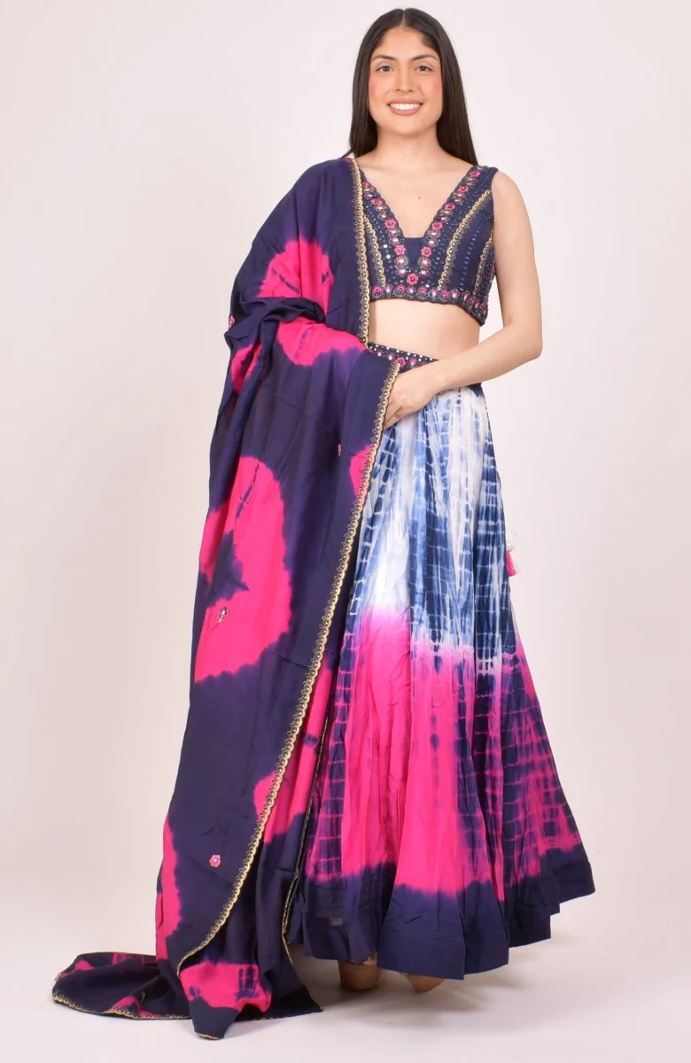 Pink Tie Dye Lehenga Choli Set - Image 4