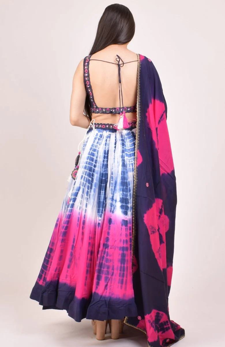 Pink Tie Dye Lehenga Choli Set - Image 5