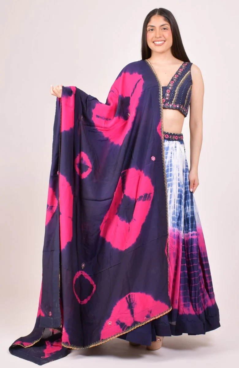 Pink Tie Dye Lehenga Choli Set - Image 7