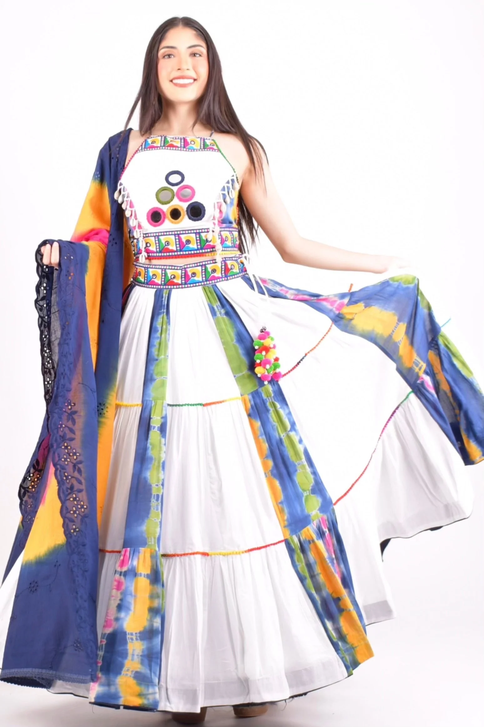 Cotton Tie-Dye Chaniya Choli With Mirror work Blouse - Image 5