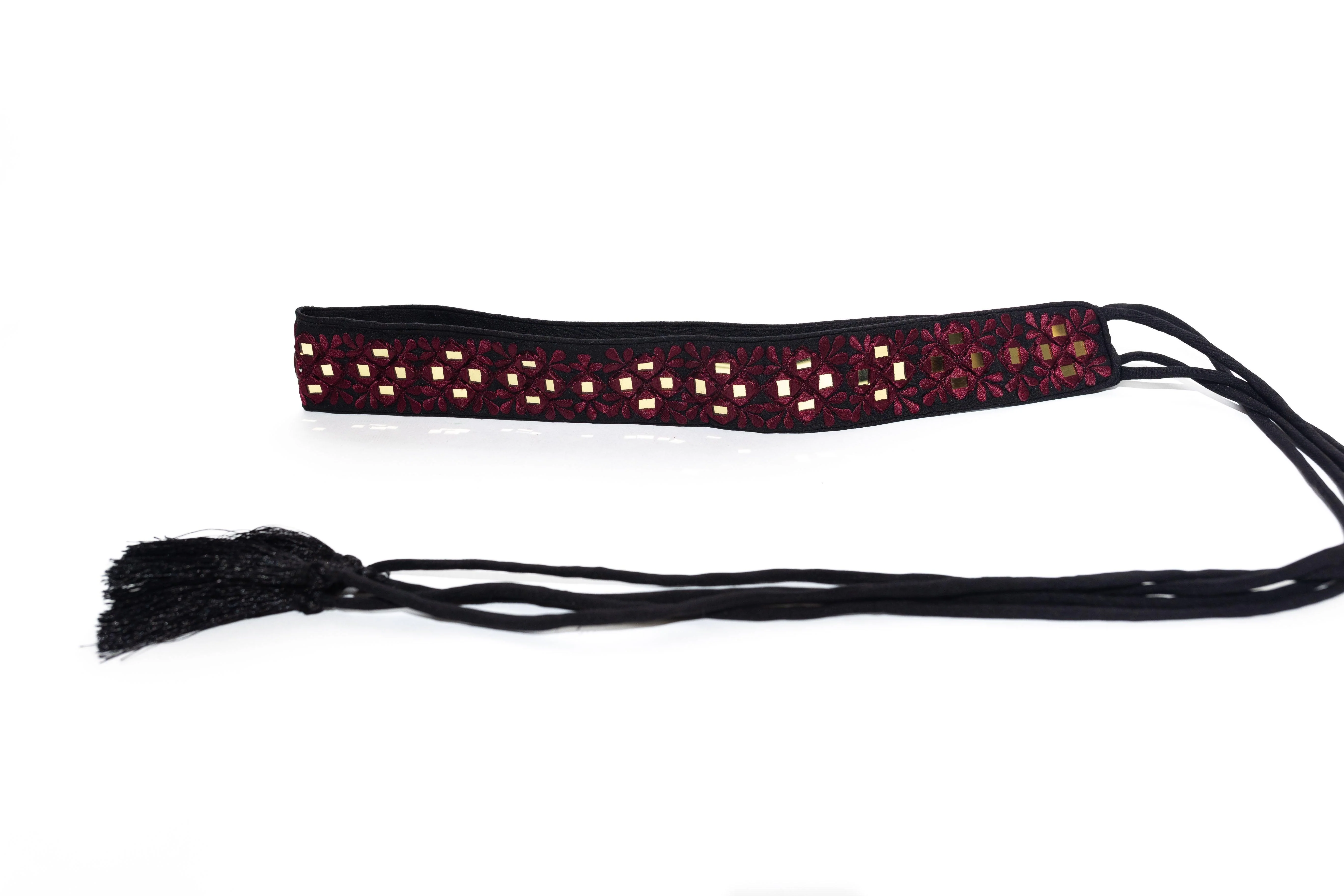 Deep Maroon Mirror Work Embroidered Kamarband | Indian Waist Belt - Image 2