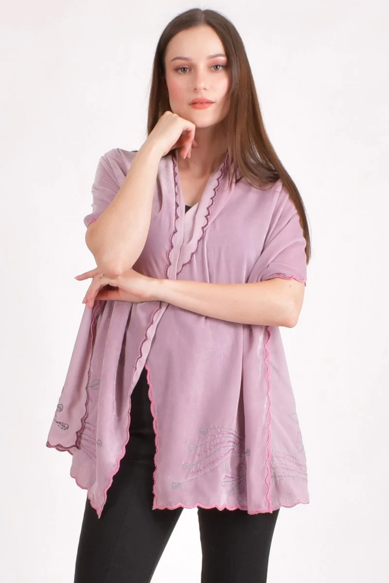 Dusty Rose Pink Embroidered Velvet Scarf - Image 3
