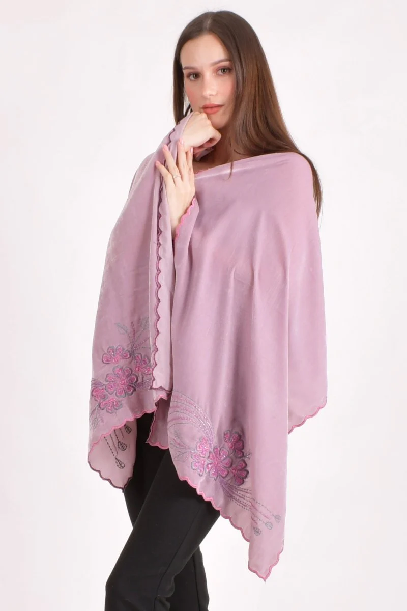 Dusty Rose Pink Embroidered Velvet Scarf - Image 4
