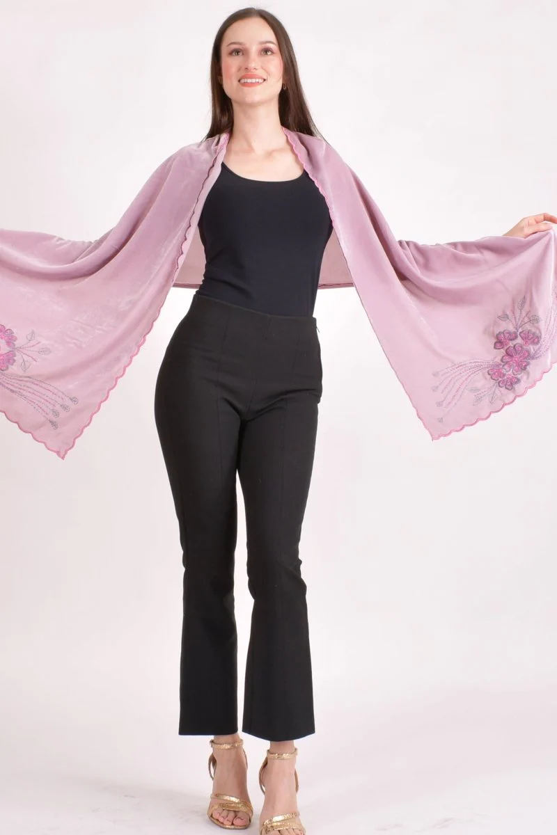 Dusty Rose Pink Embroidered Velvet Scarf - Image 5
