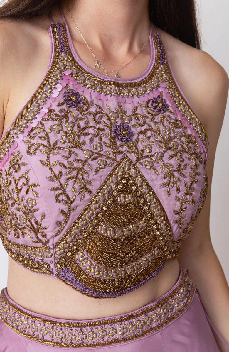 Dusty Rose Pink Lehenga With Hand Embroidered Zardozi Blouse - Image 3