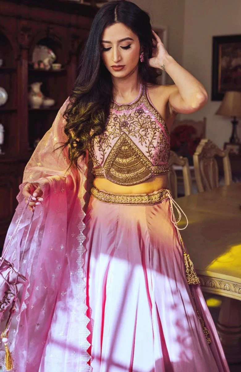 Dusty Rose Pink Lehenga With Hand Embroidered Zardozi Blouse - Image 4