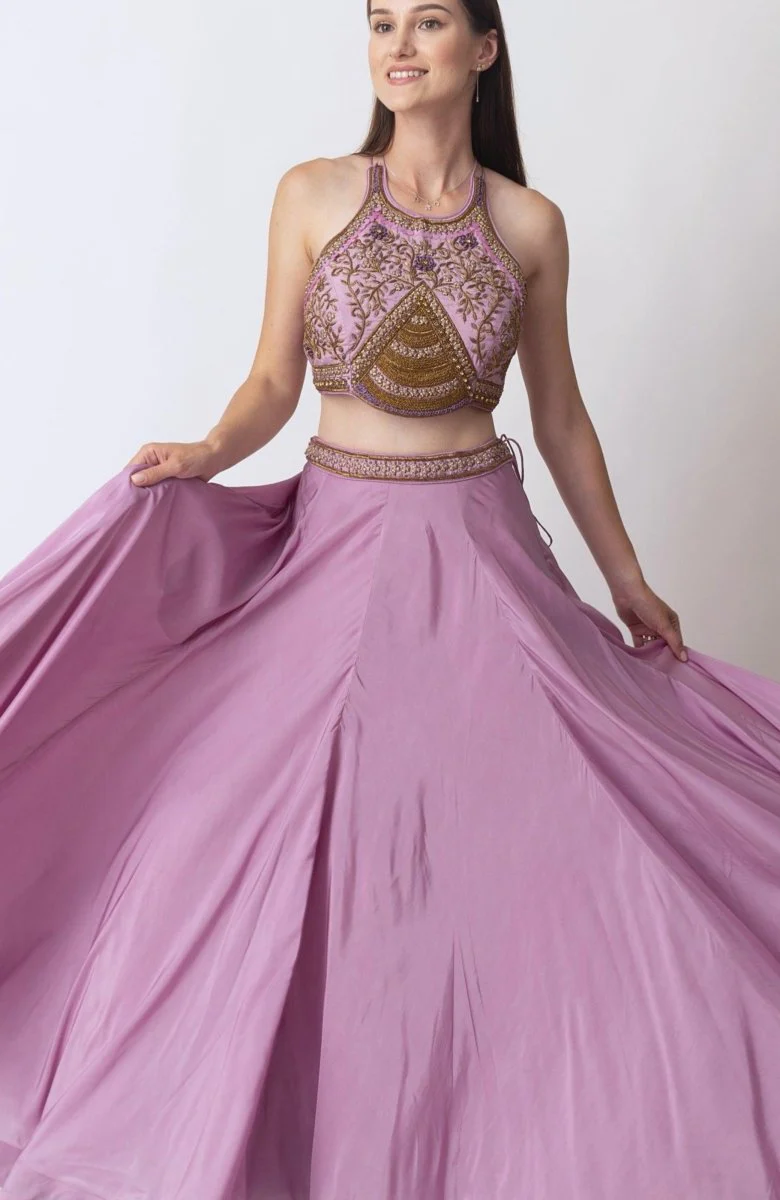Dusty Rose Pink Lehenga With Hand Embroidered Zardozi Blouse - Image 5