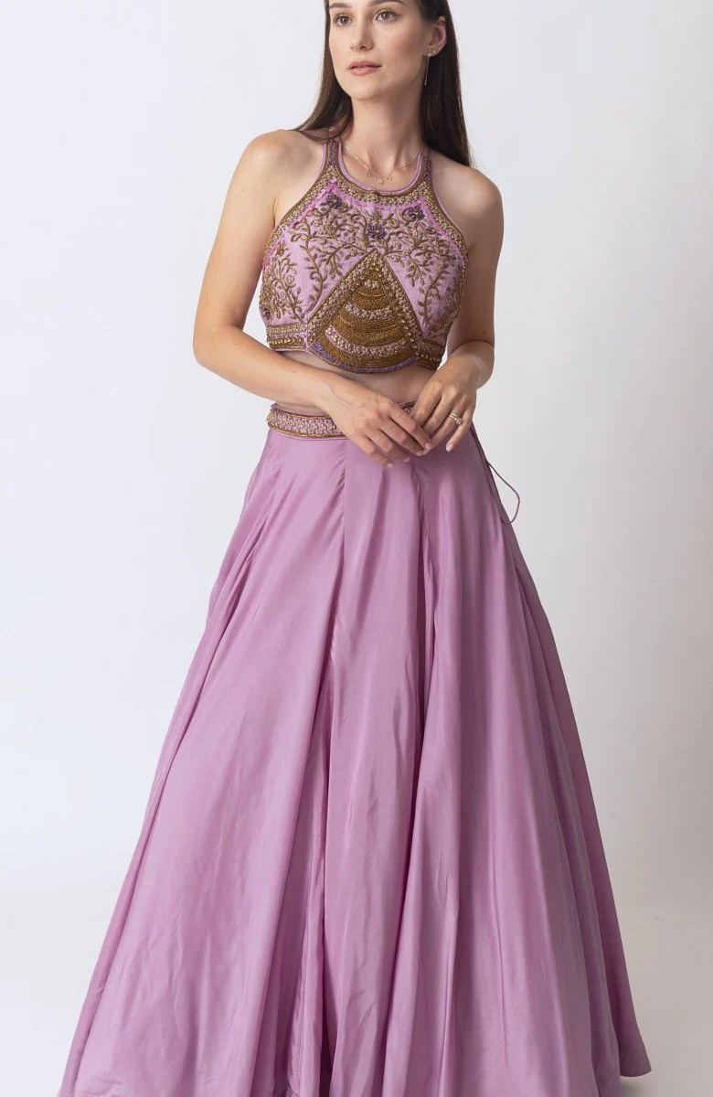 Dusty Rose Pink Lehenga With Hand Embroidered Zardozi Blouse - Image 6