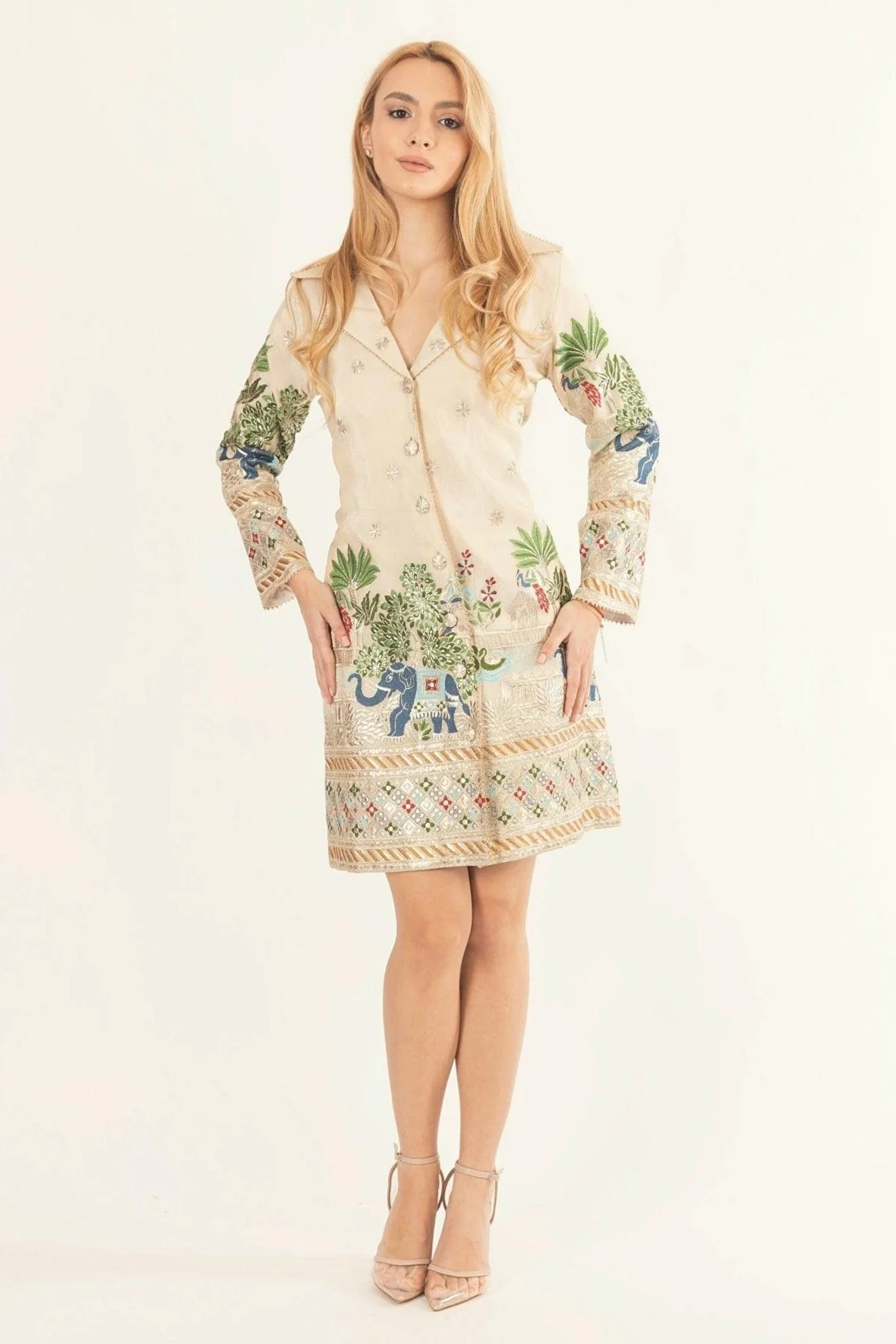 Beige Hand Embroidered Blazer Dress - Image 6