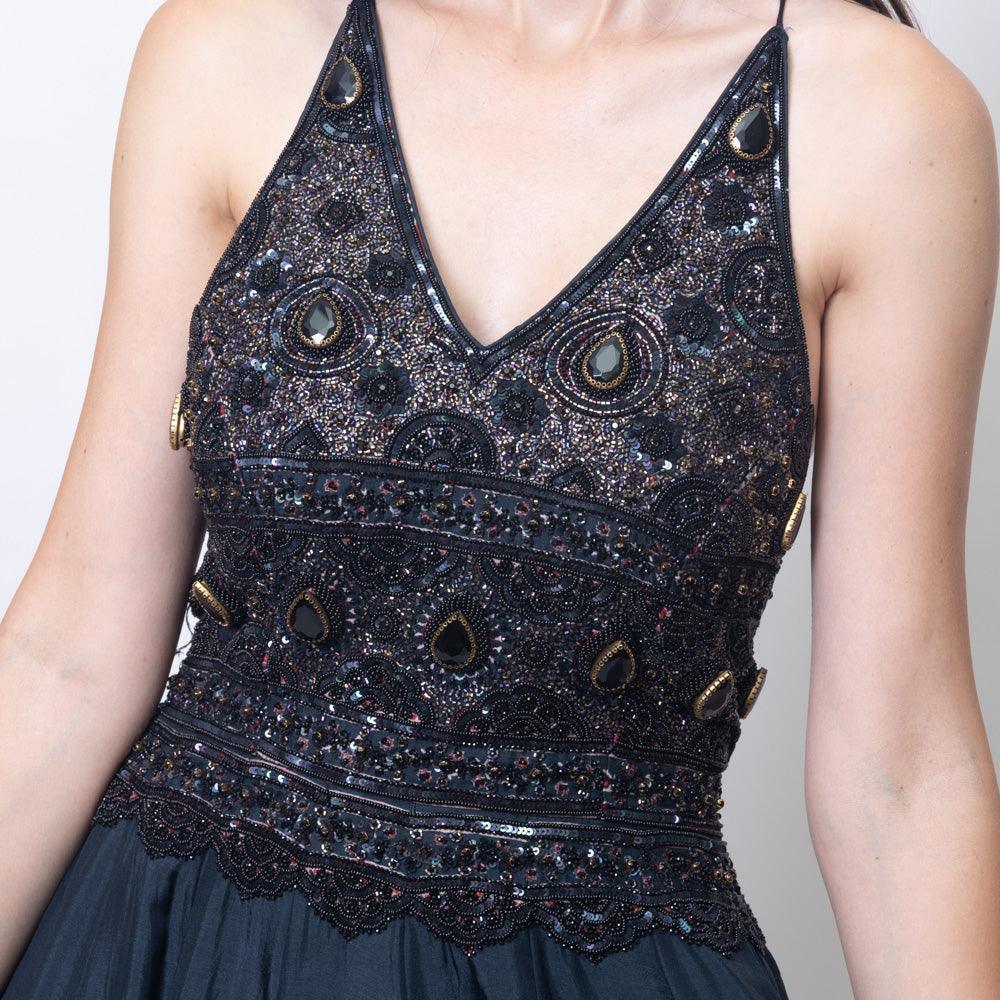 Black Ajrakh Long Dress with Heavy Hand Embroidery - Image 3