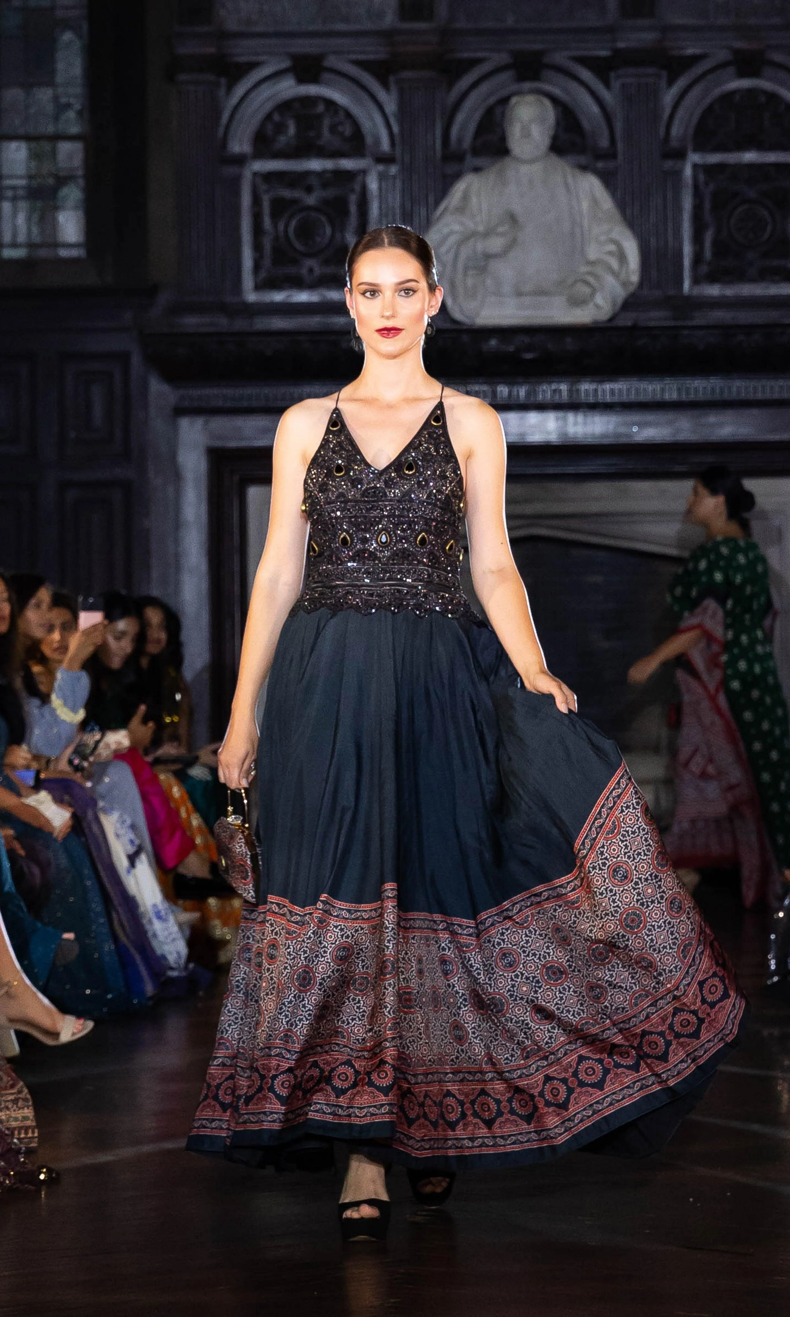 Black Ajrakh Long Dress with Heavy Hand Embroidery - Image 4
