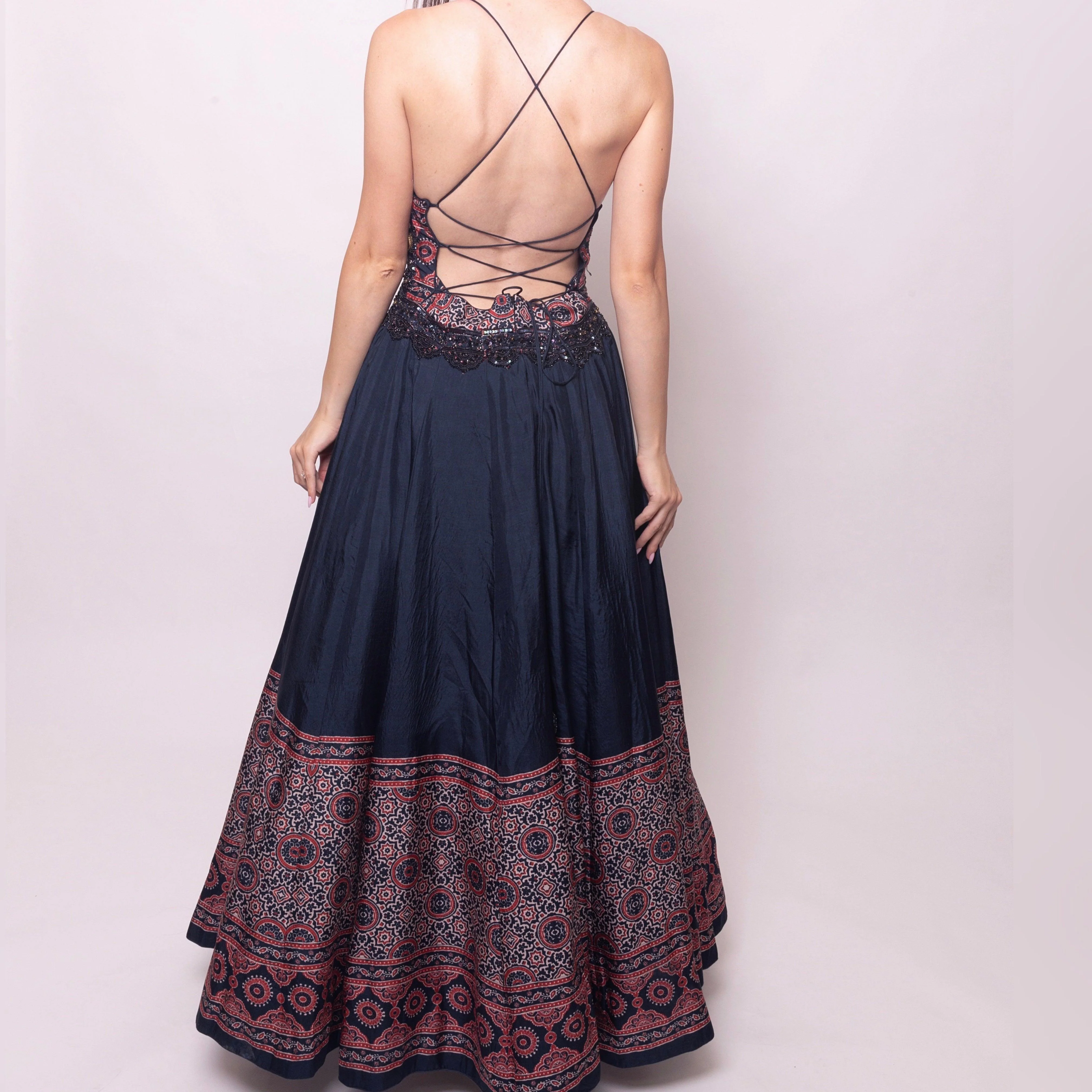 Black Ajrakh Long Dress with Heavy Hand Embroidery - Image 5