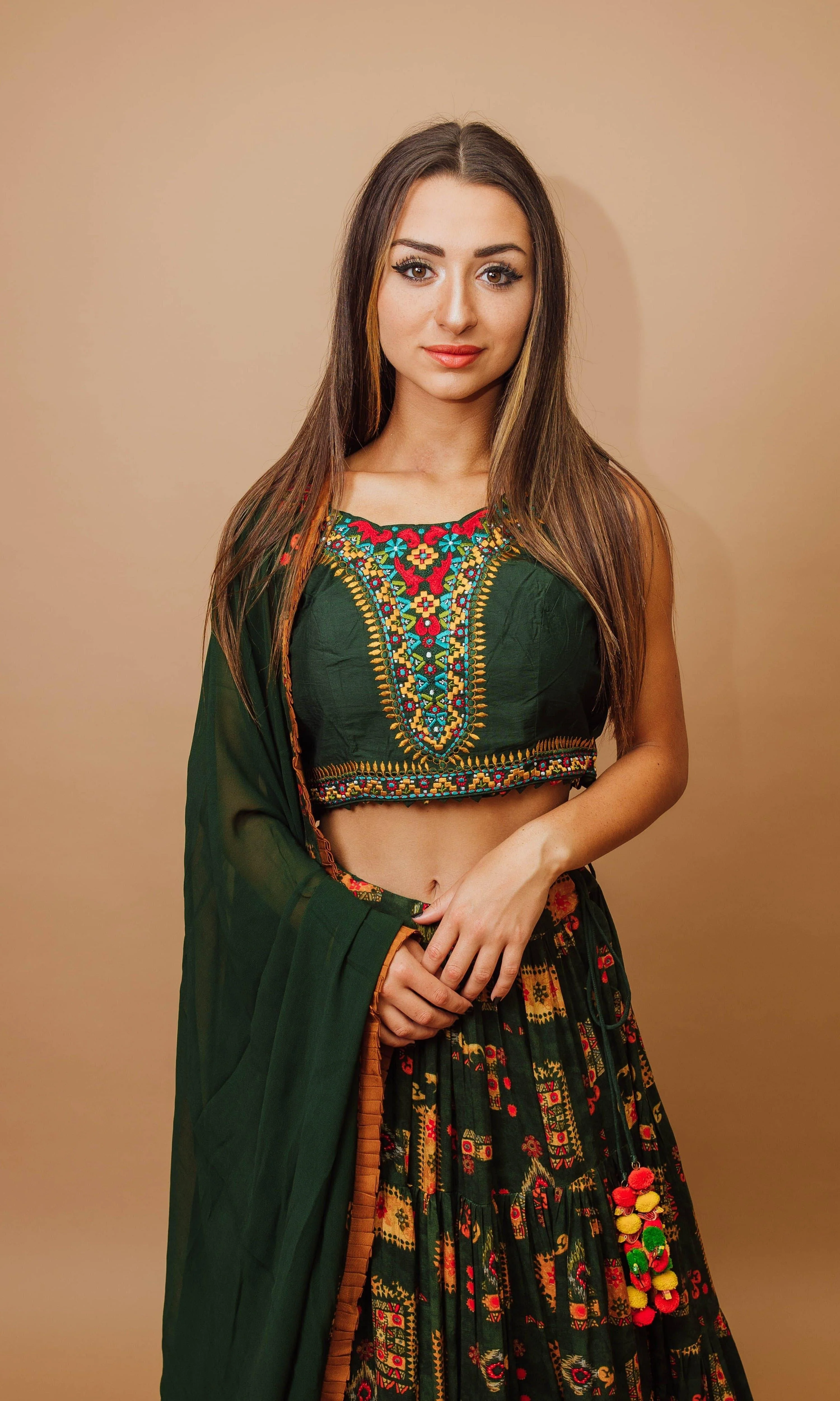 Green Full flare Tiered Lehenga Choli set - Image 3