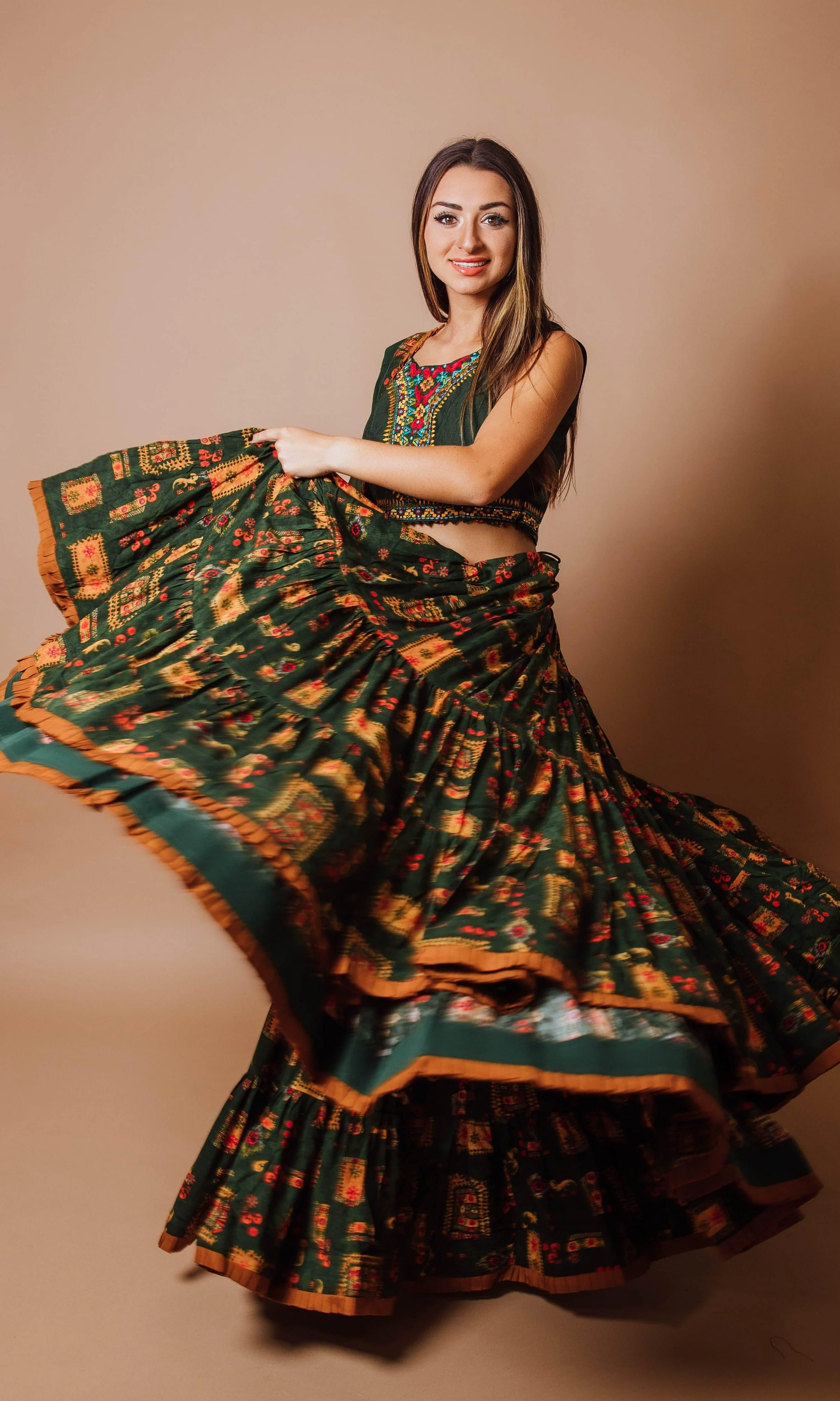 Green Full flare Tiered Lehenga Choli set - Image 5