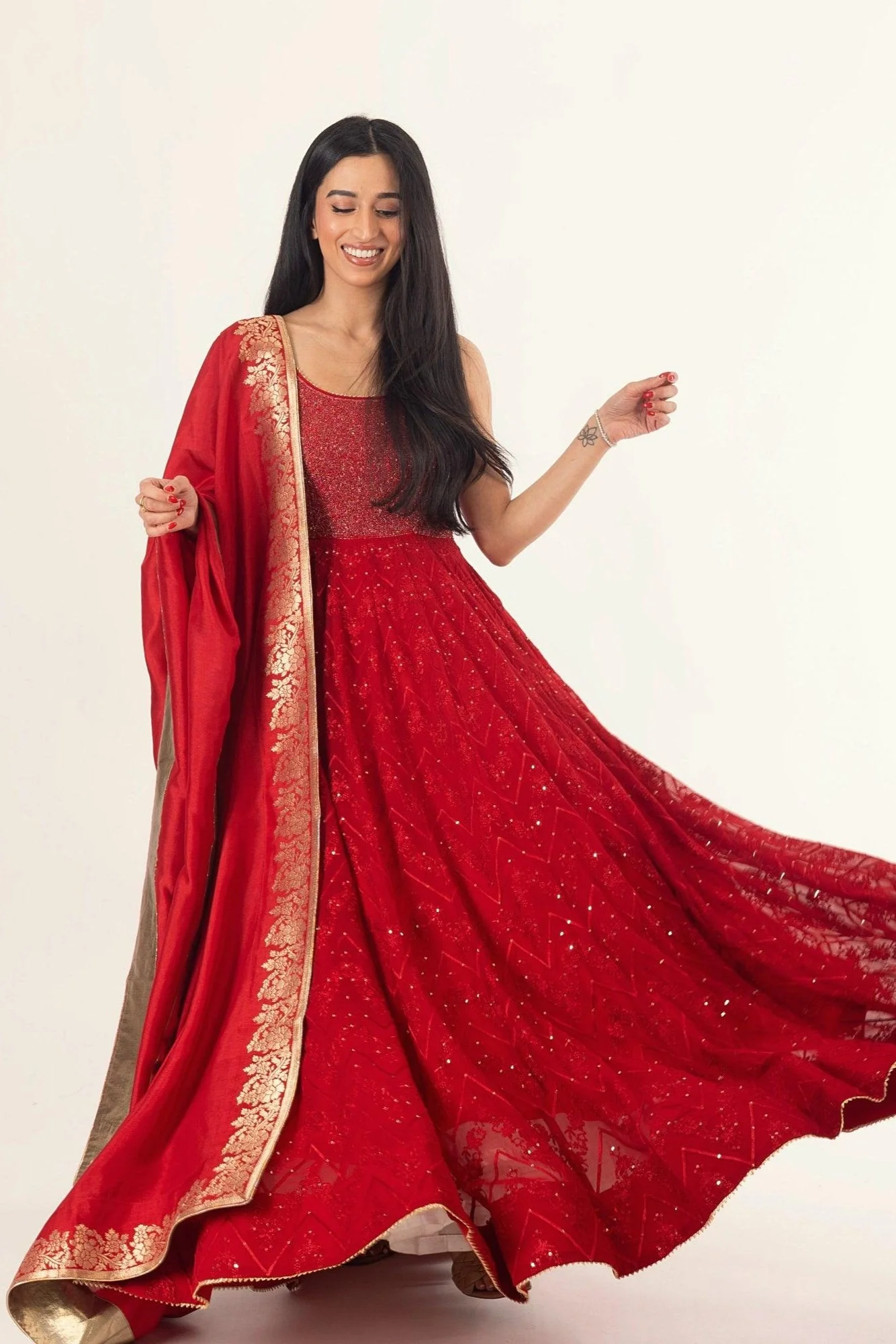 Red Gown with Drape - Image 4