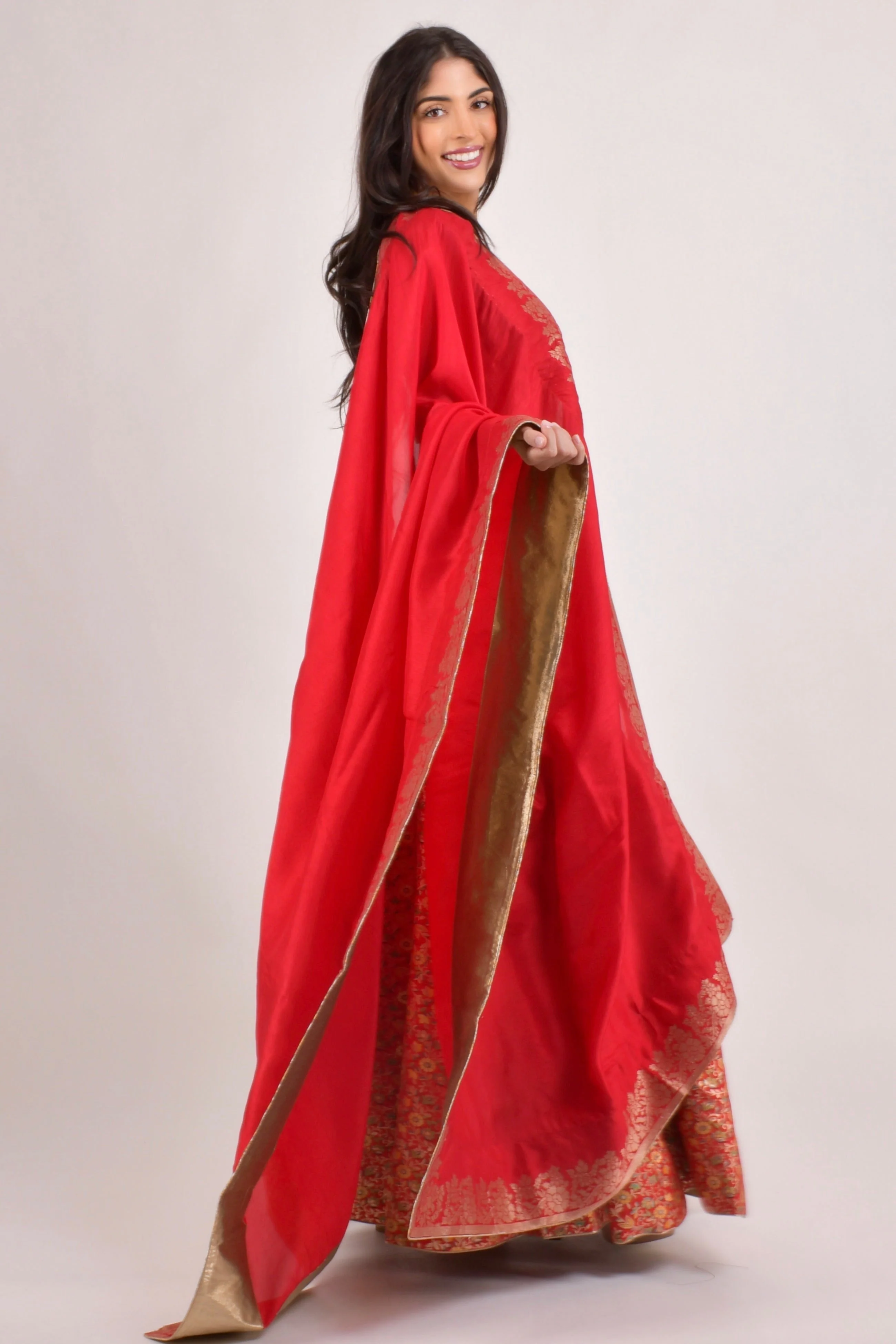 Red Jacquard Banarasi Lehenga Choli Set - Image 6