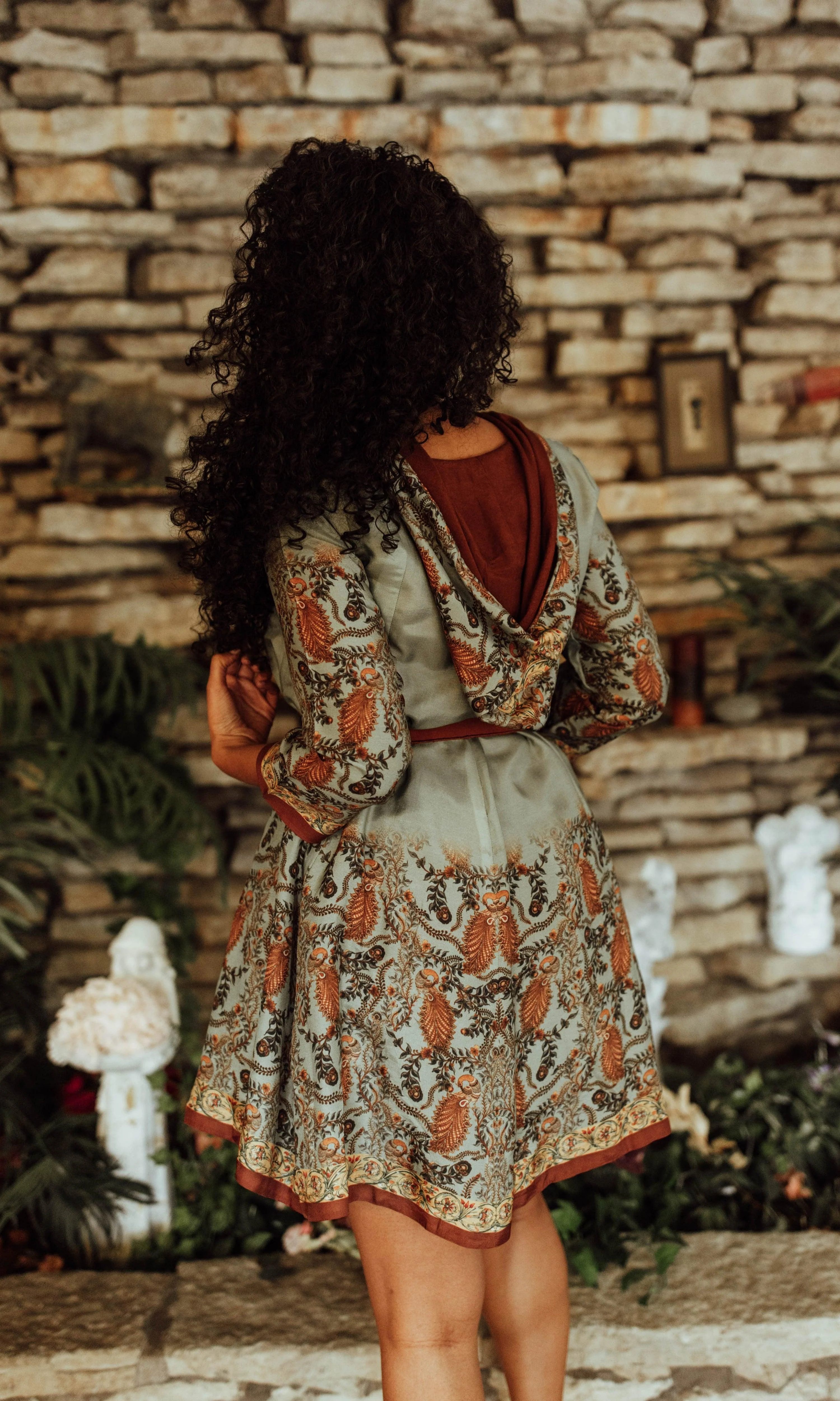 Green Silk Hoodie Dress - Image 3