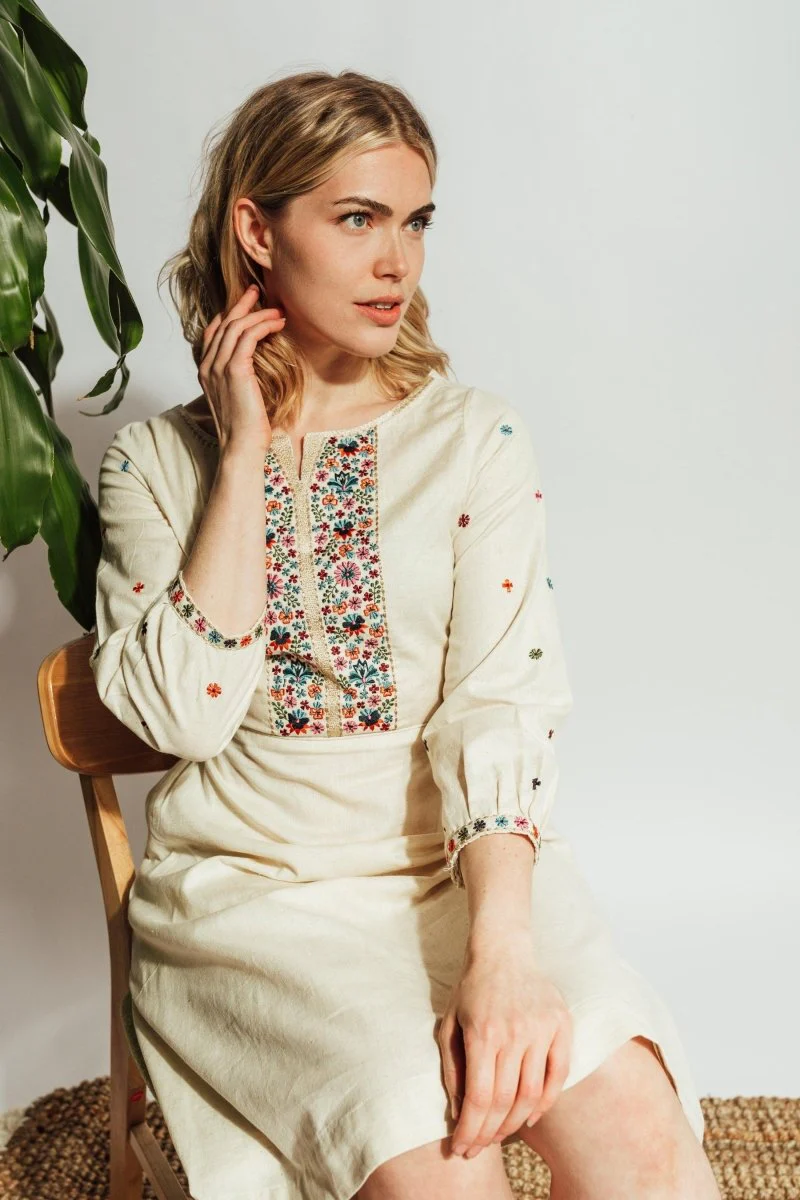 White Embroidered Cotton Midi Dress - Image 3