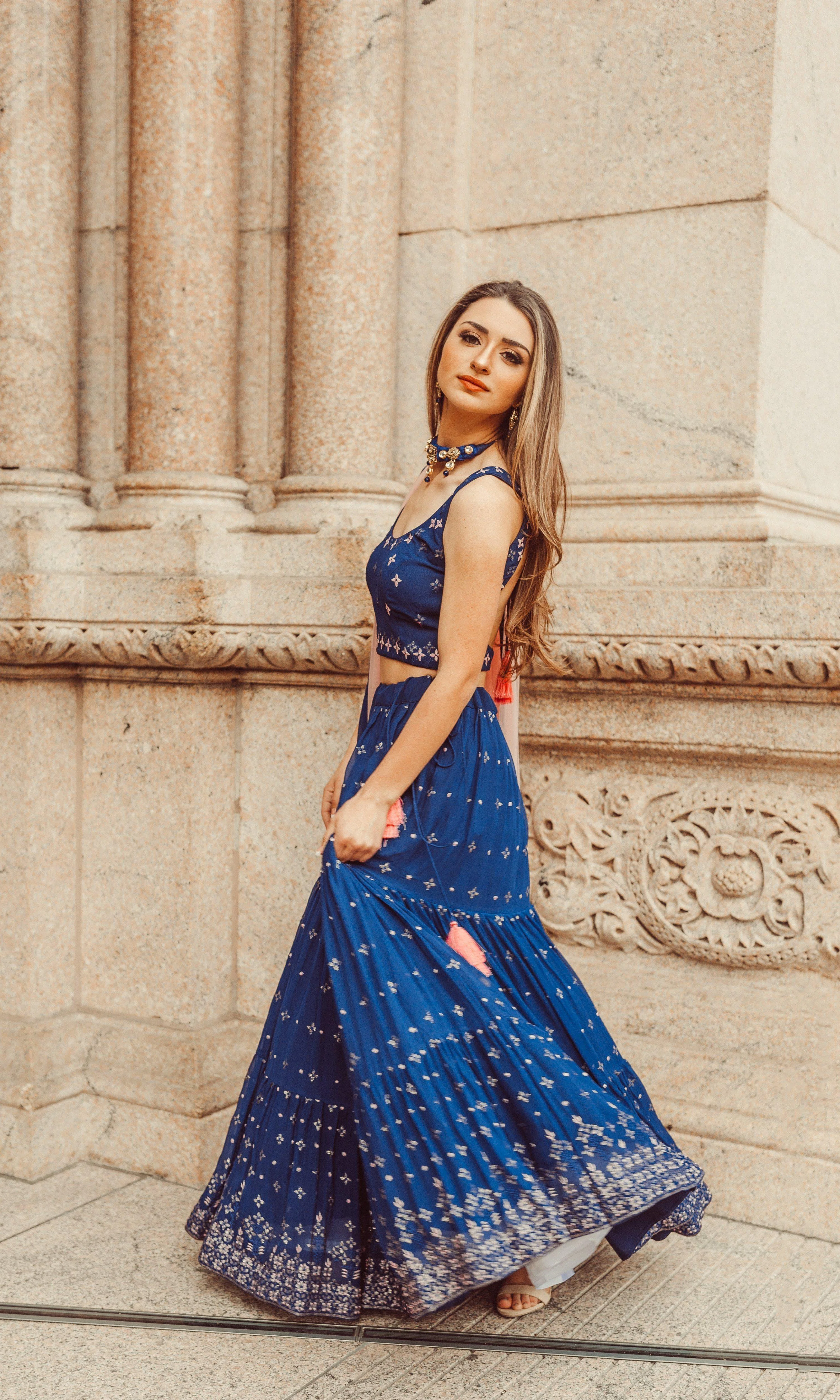 Blue Lehenga Choli with Sequins and Resham Embroidery - Image 3