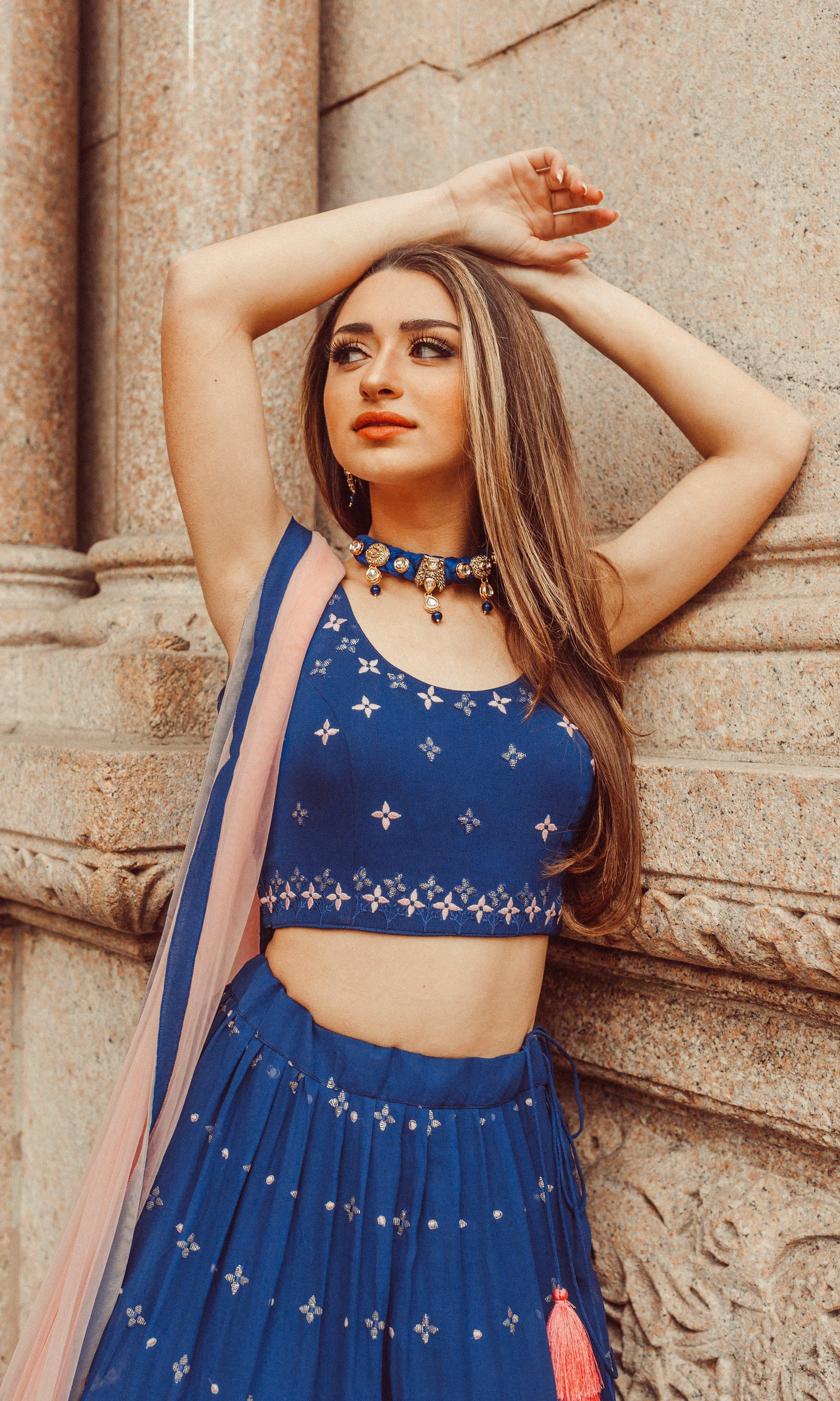 Blue Lehenga Choli with Sequins and Resham Embroidery - Image 4