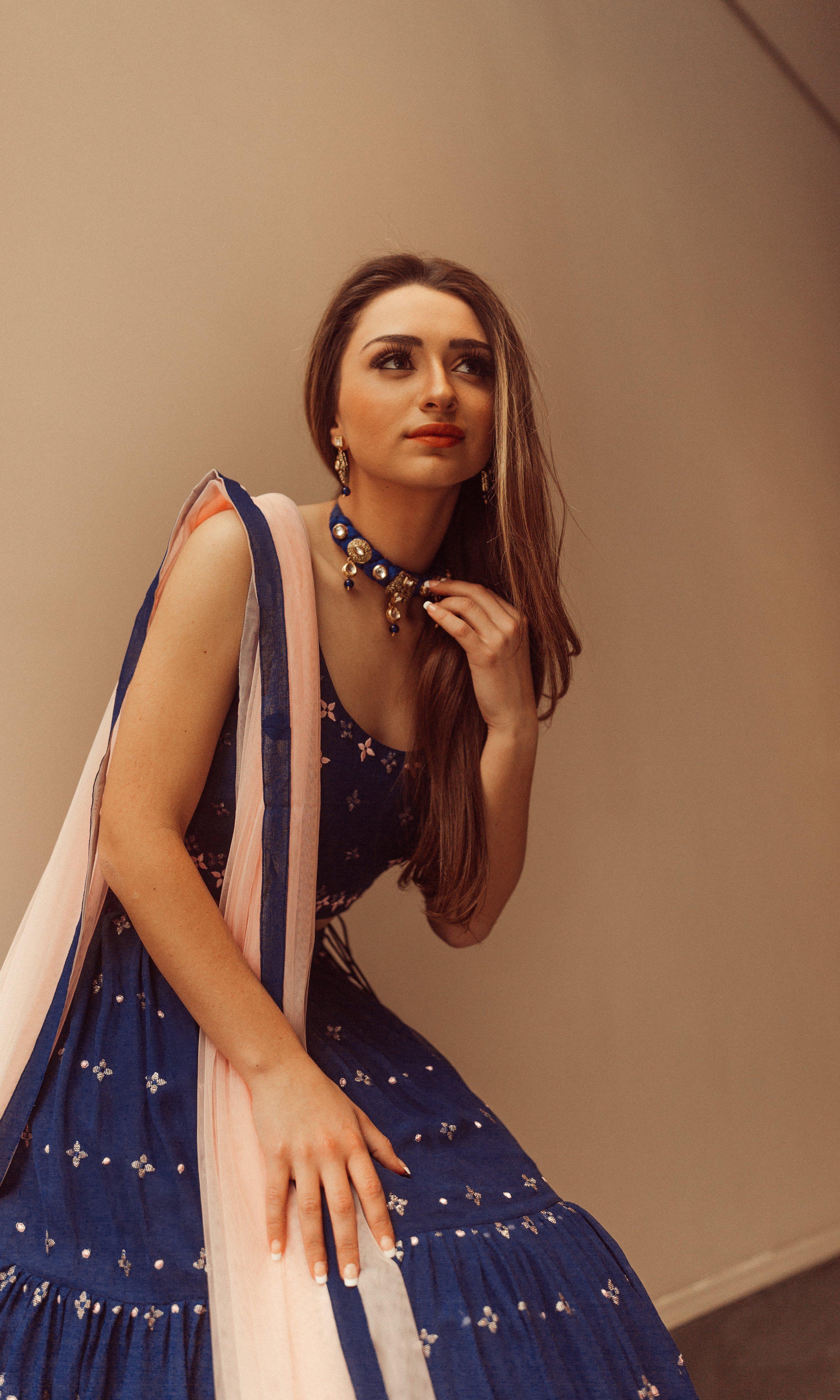 Blue Lehenga Choli with Sequins and Resham Embroidery - Image 5