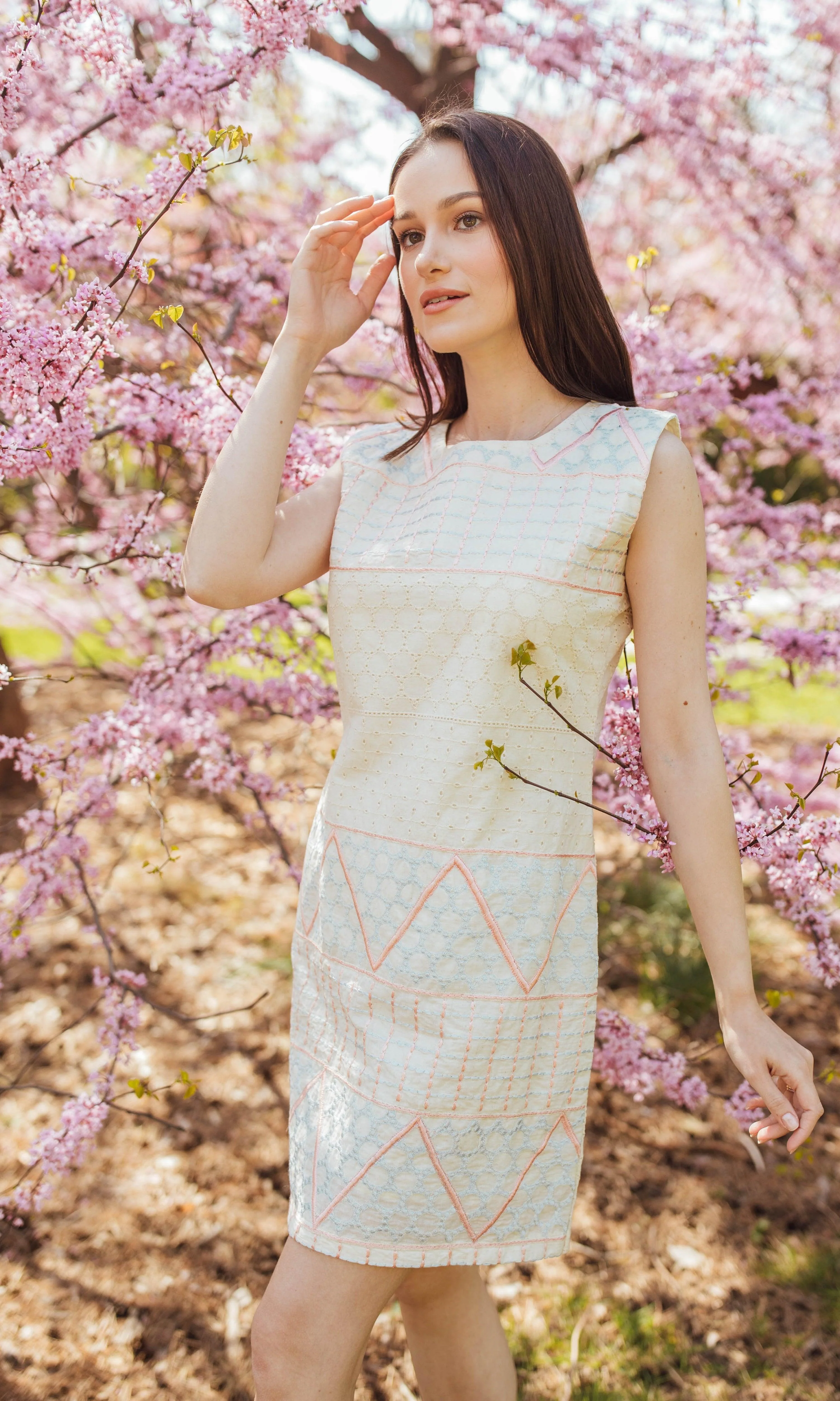 White Mini Dress with Eyelet Embroidery