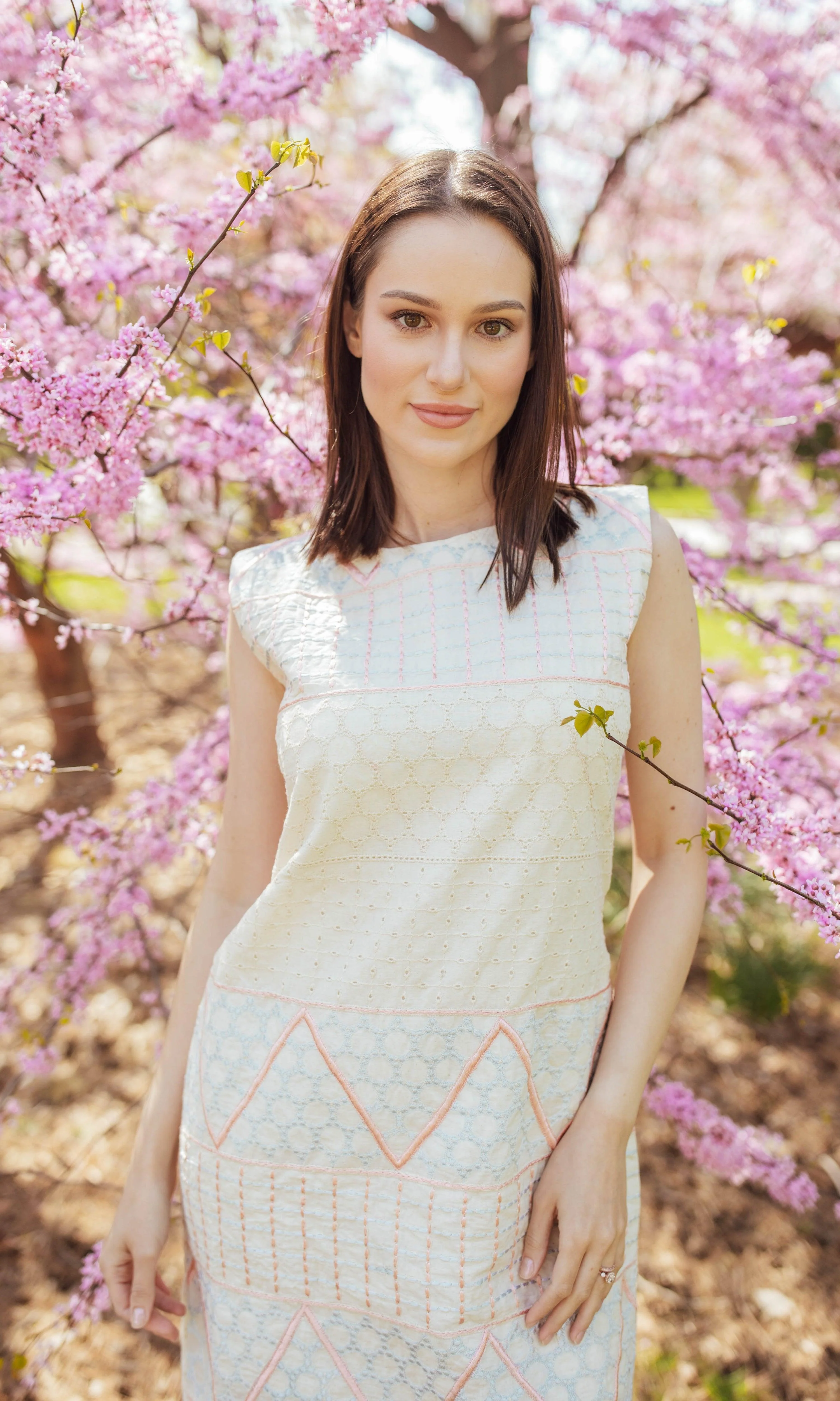White Mini Dress with Eyelet Embroidery - Image 4